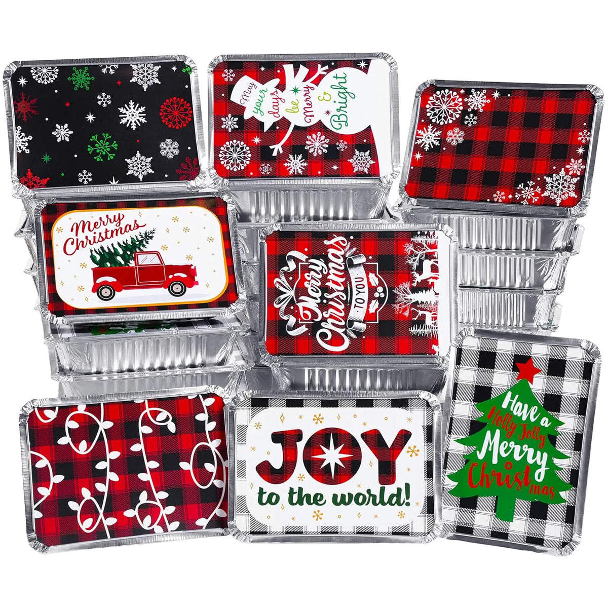 24-Piece Rectangular Holiday/Christmas Foil Containers with Lids
