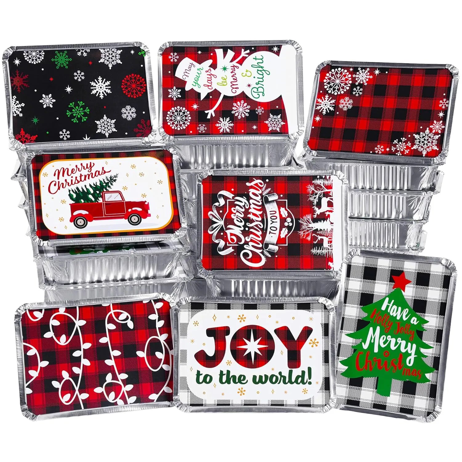 24-Piece Rectangular Holiday/Christmas Foil Containers with Lids