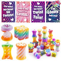 28-Pack Kids Valentine Cards with Impossible Spiral Cone Fidget Toys