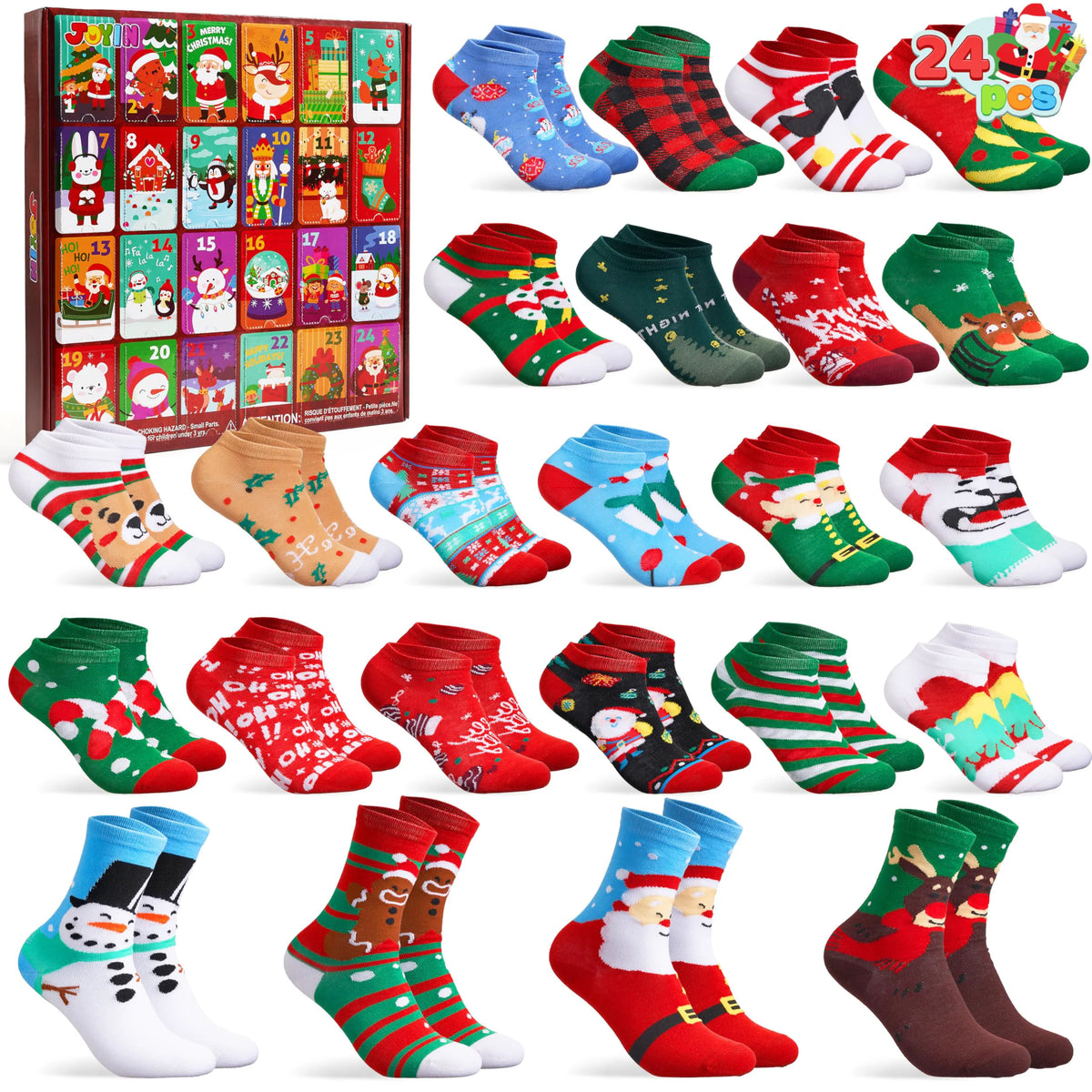 24 Days Christmas Advent Calendar with Warm Cotton Socks for Adults