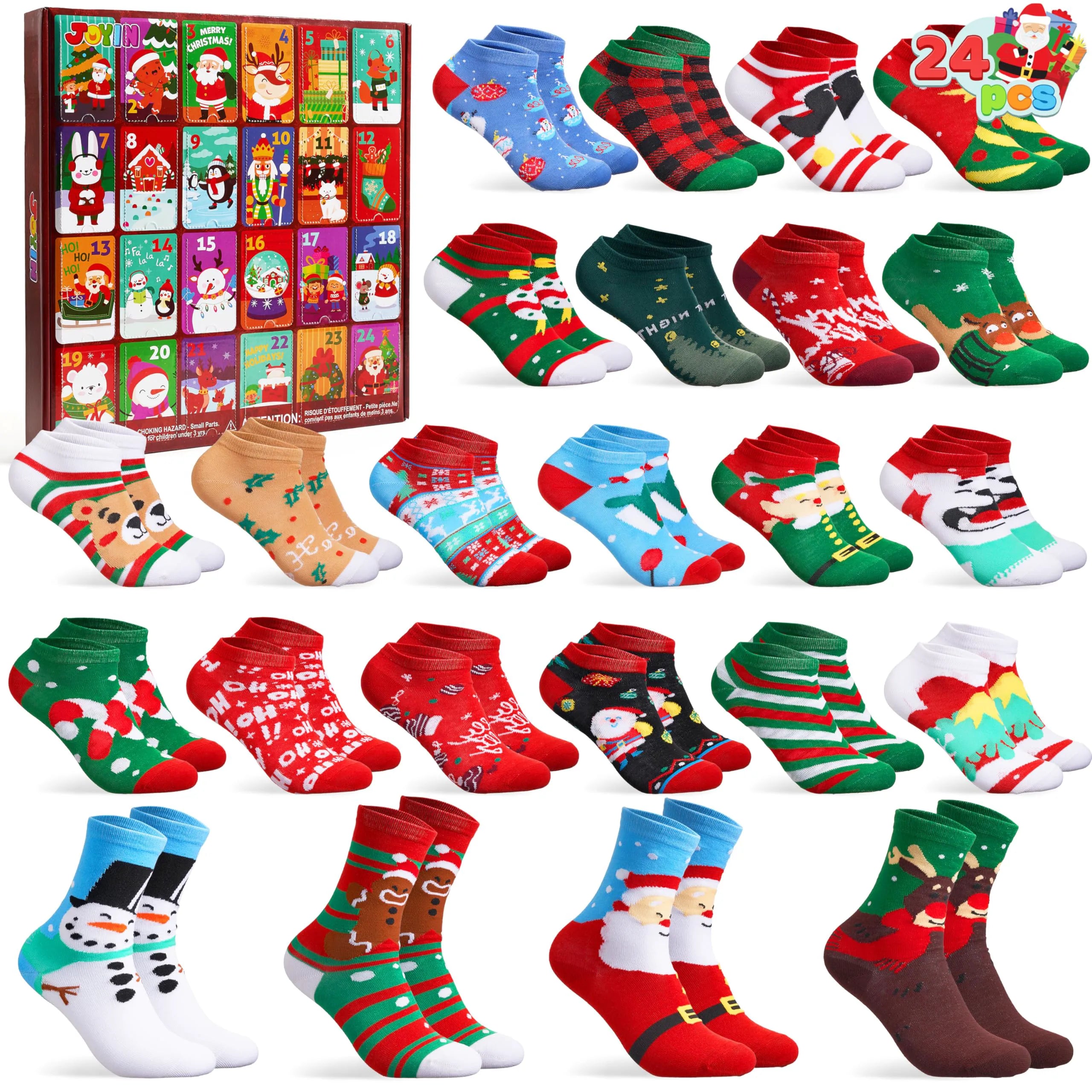24 Days Christmas Advent Calendar with Warm Cotton Socks for Adults