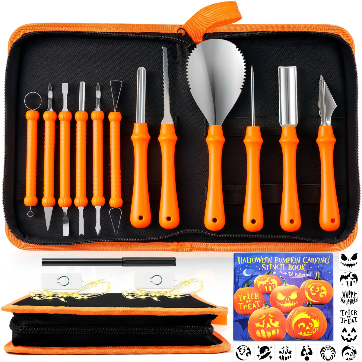 12 Pcs Halloween Pumpkin Carving Kit, Professional Carving Set with Handbag
