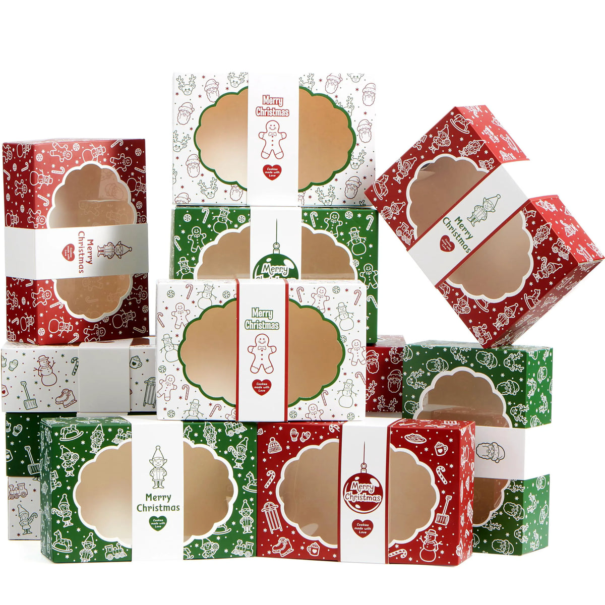 12-Pack Christmas Cookie Boxes for Gift Giving