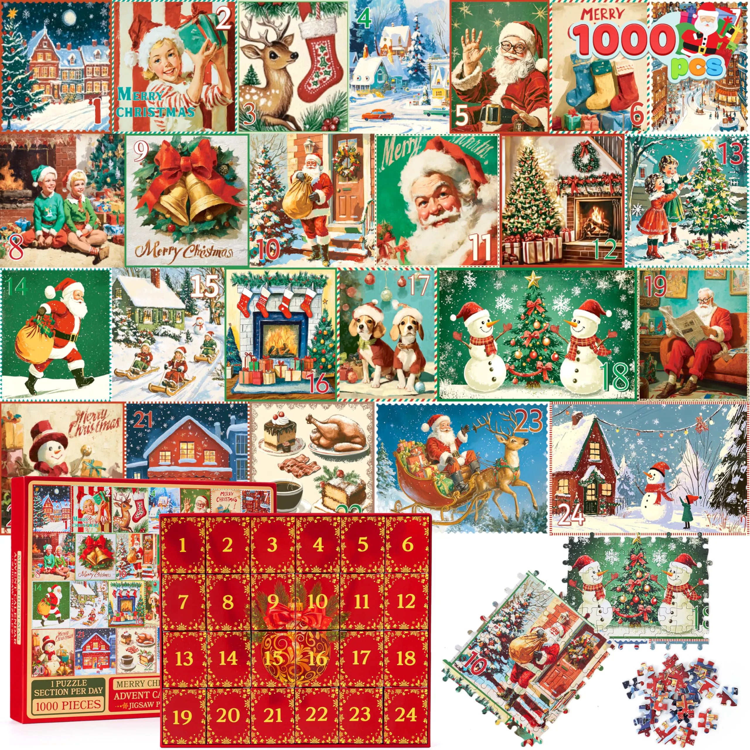 1000-Piece 24-Day Christmas Advent Calendar Puzzles