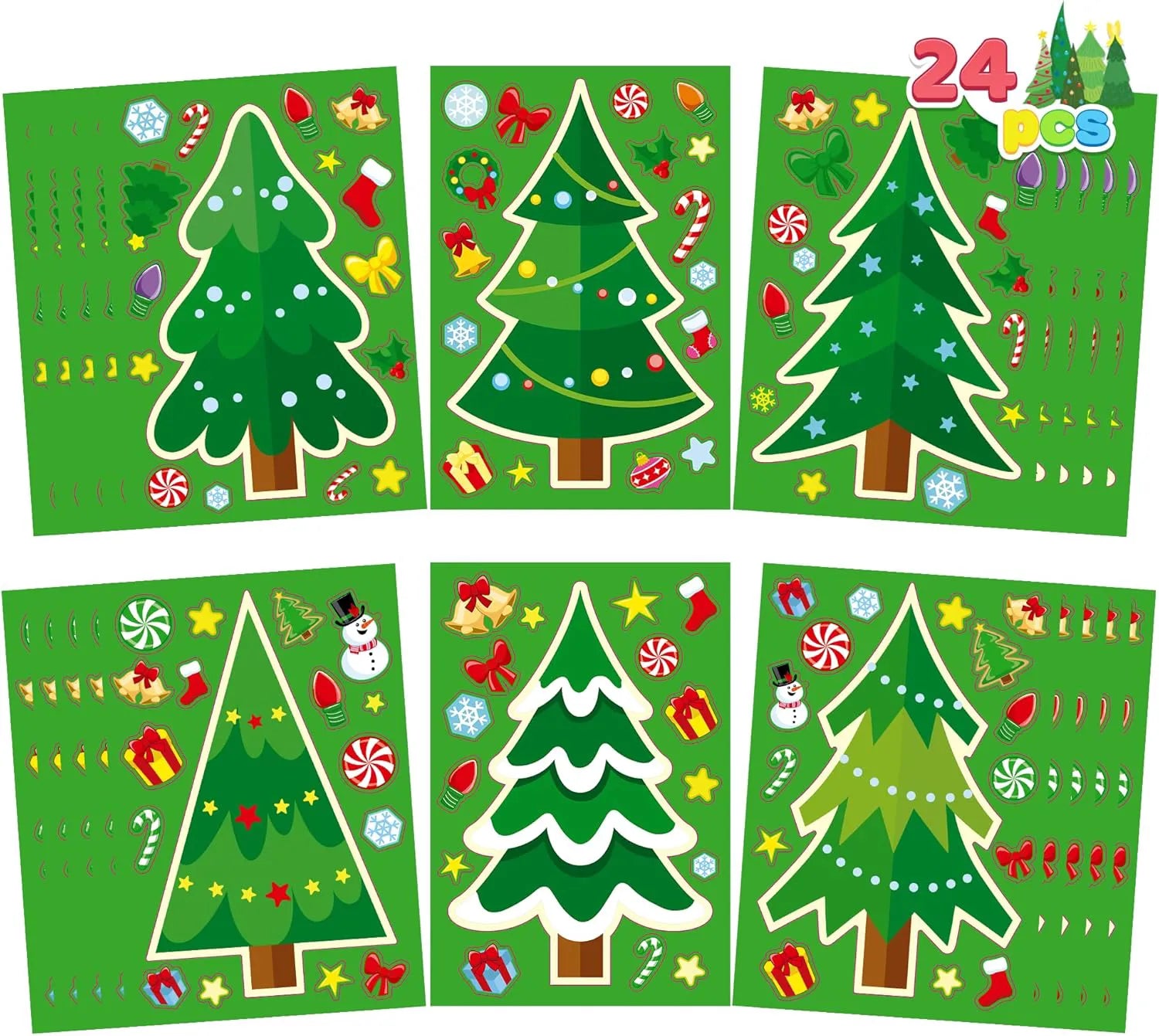 24 Pcs Christmas Tree Stickers - Make Your Own Christmas Tree Sticker Sheets