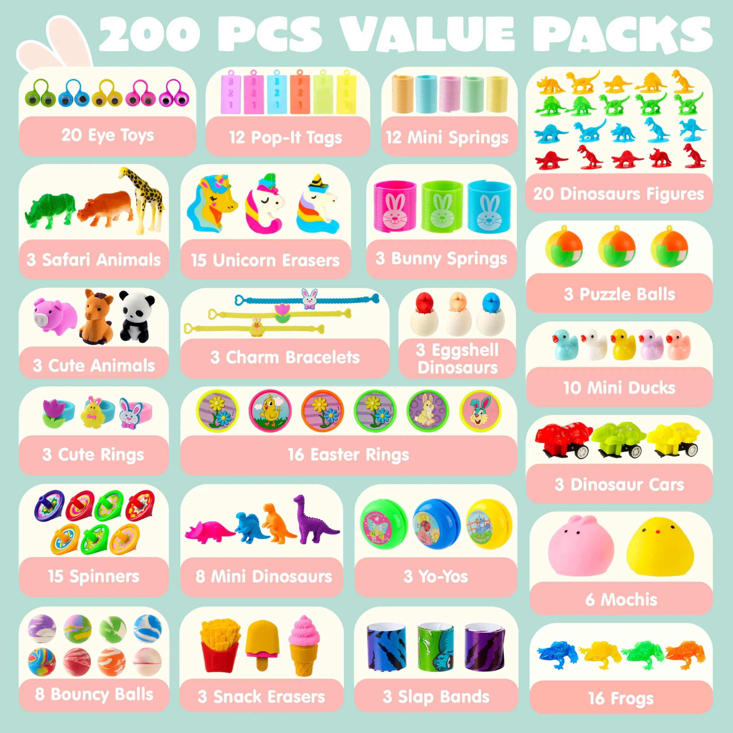 200 Prefilled Easter Eggs with Toys for Easter Hunt & Party Favors