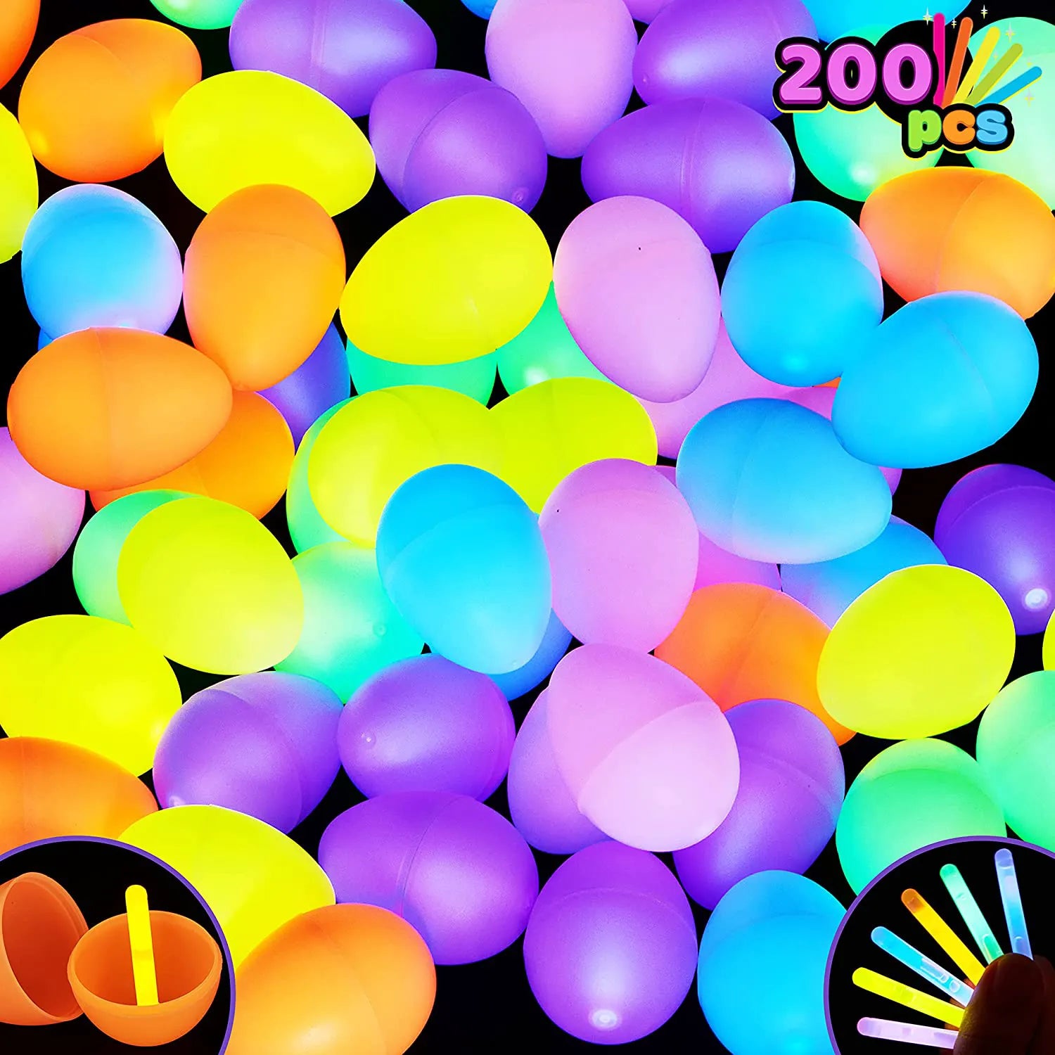 200 Prefilled Easter Glow Sticks Eggs 2.4in