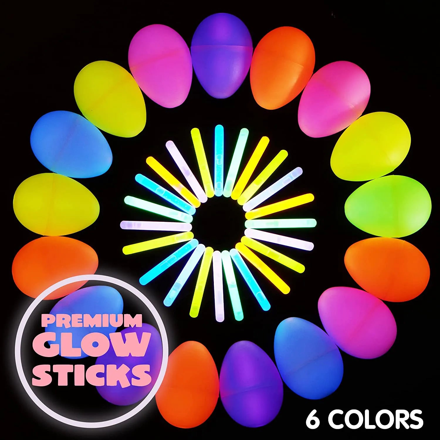 200 Prefilled Easter Glow Sticks Eggs 2.4in