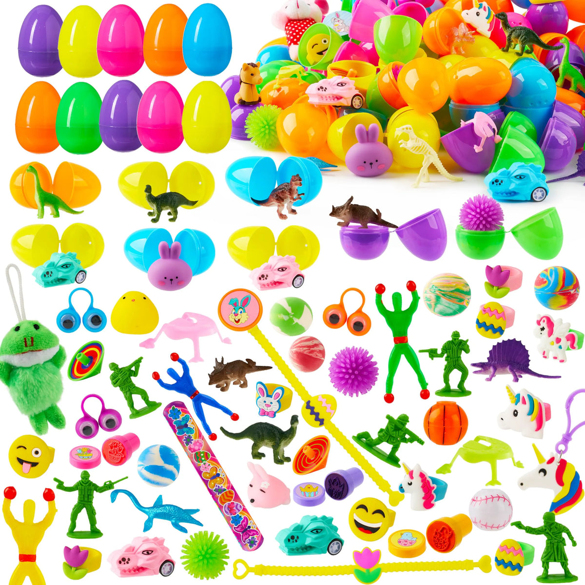 200 Prefilled Easter Eggs with Toys & Stickers, Easter Party Favors for Kids