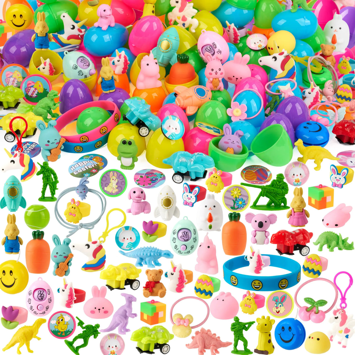 200 Prefilled Easter Eggs with Toys & Stickers, Easter Party Favors for Kids