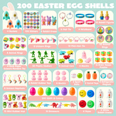 200 Prefilled Easter Eggs with Toys & Stickers, Easter Party Favors for Kids