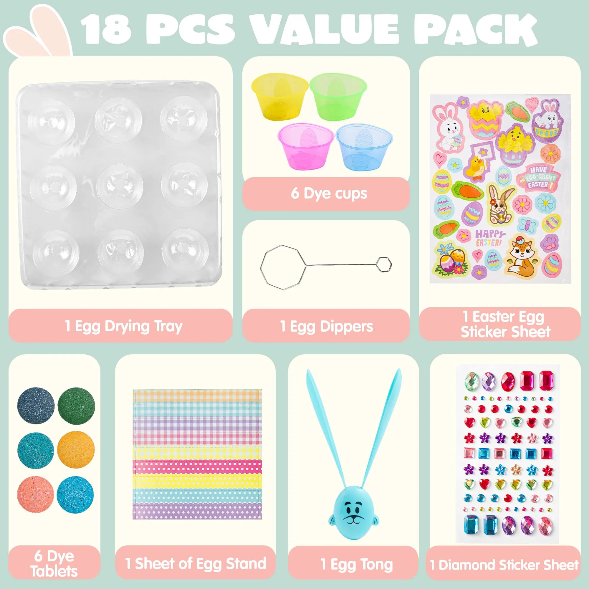 20 Pcs DIY Easter Egg Decorating Kit for Kids Party & Craft Activities
