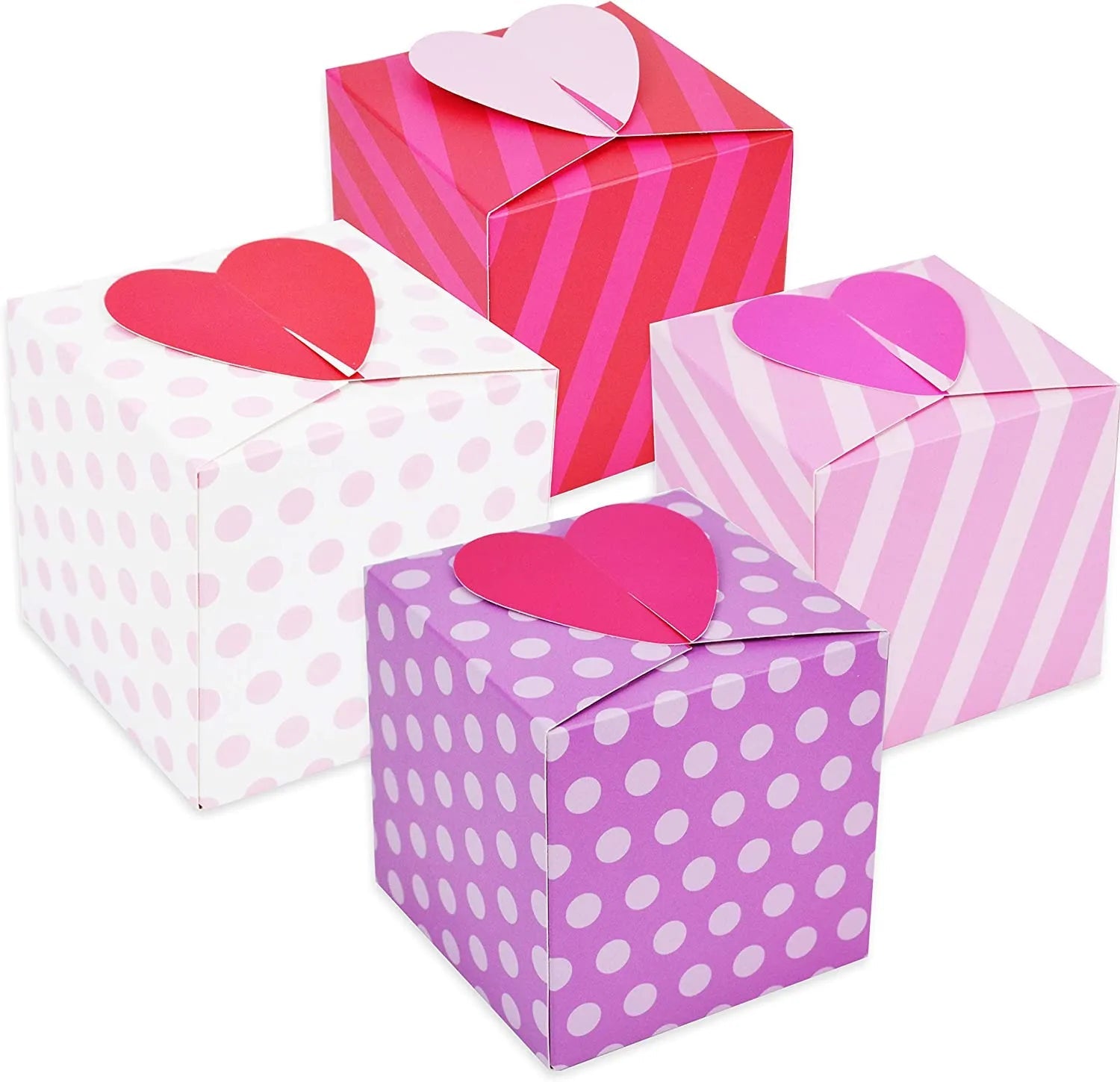 24Pcs Valentines Heart Shape Repeated Pattern Treat box for Kids
