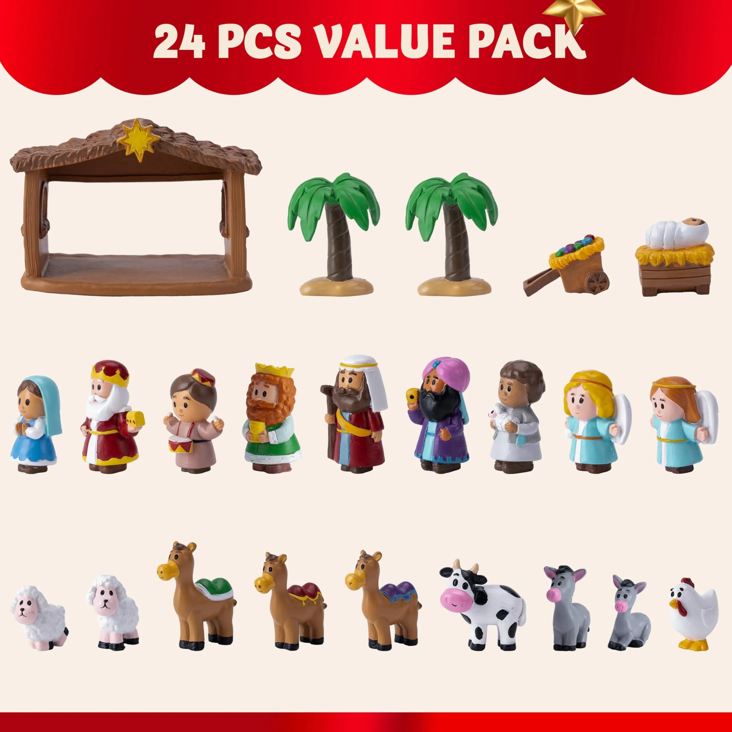 24 PCS Christmas Nativity Playset Figurines for Kids Toddlers Xmas Gift