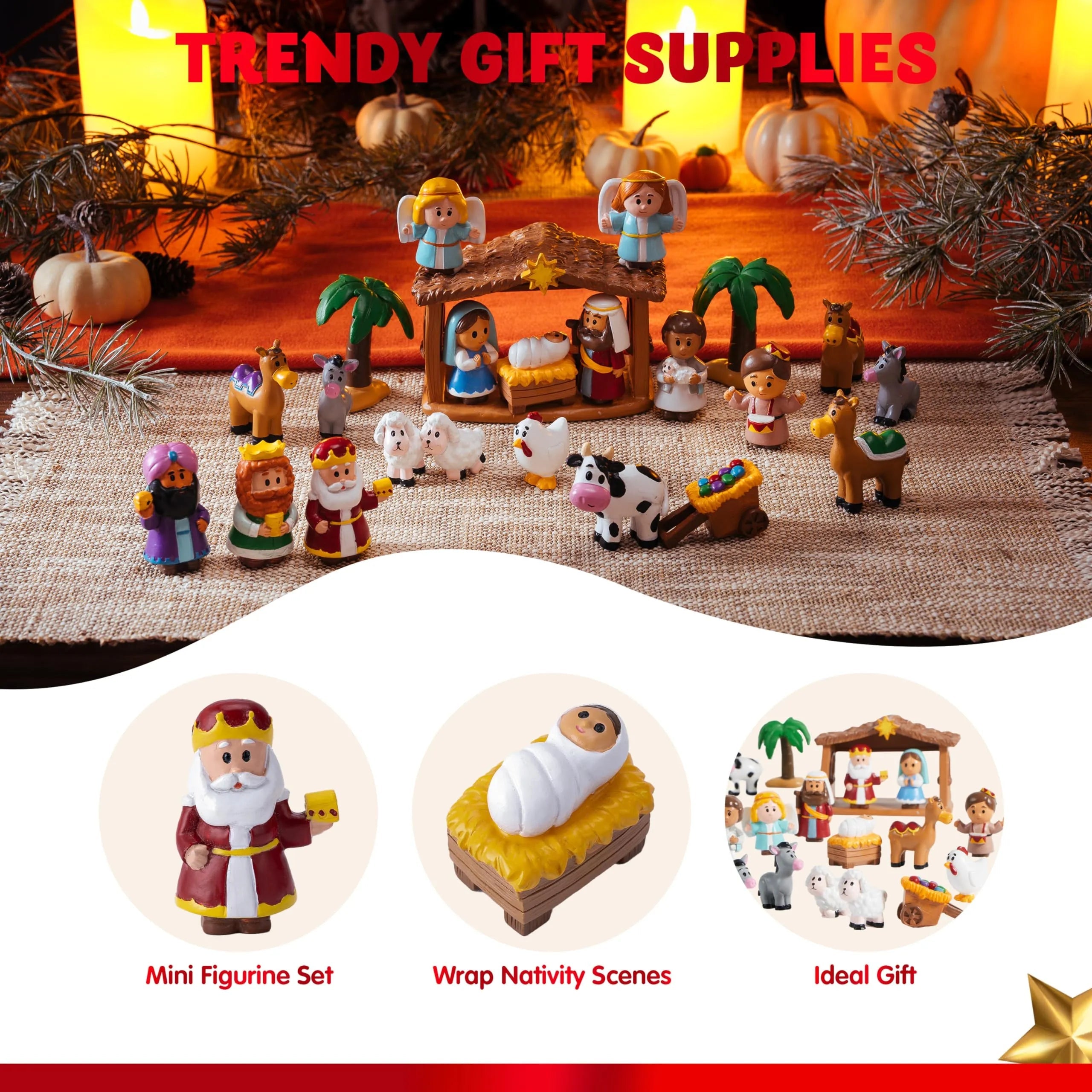 24 PCS Christmas Nativity Playset Figurines for Kids Toddlers Xmas Gift