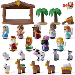 24 PCS Christmas Nativity Playset Figurines for Kids Toddlers Xmas Gift