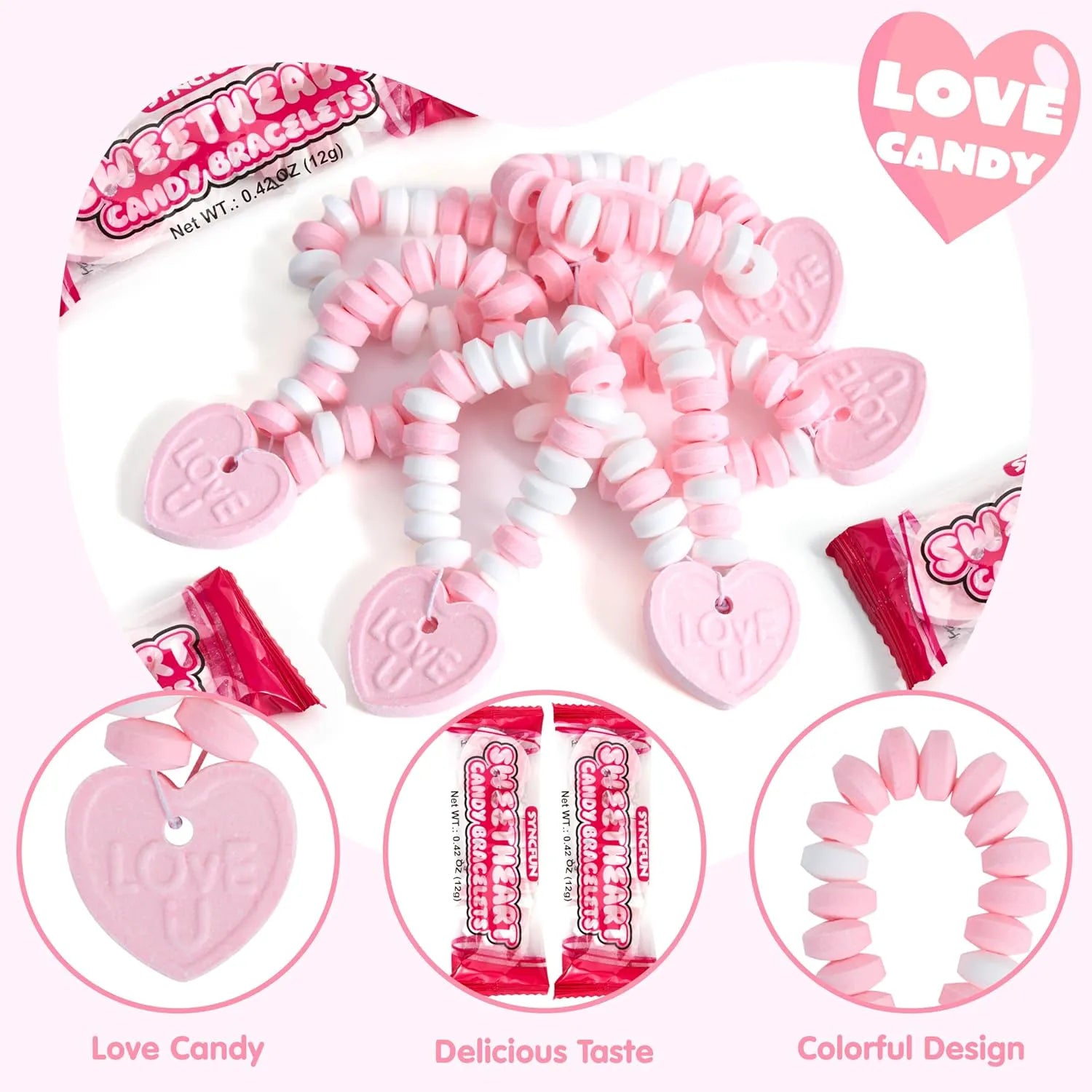 24-Pack Valentine's Day Candy Bracelets - Party Favors, Holiday Rewards