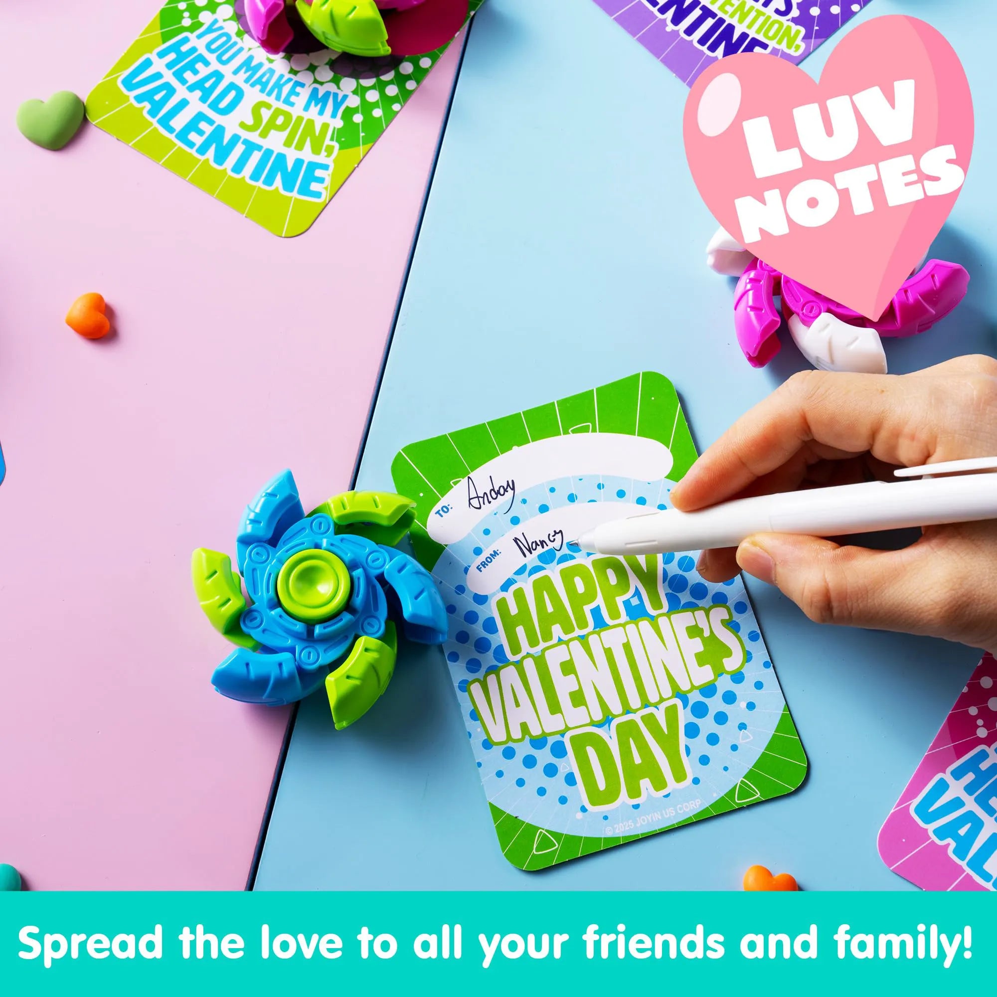 24-Pack Valentine's Day Plastic Fidget Spinners with 6-Design Gift Cards
