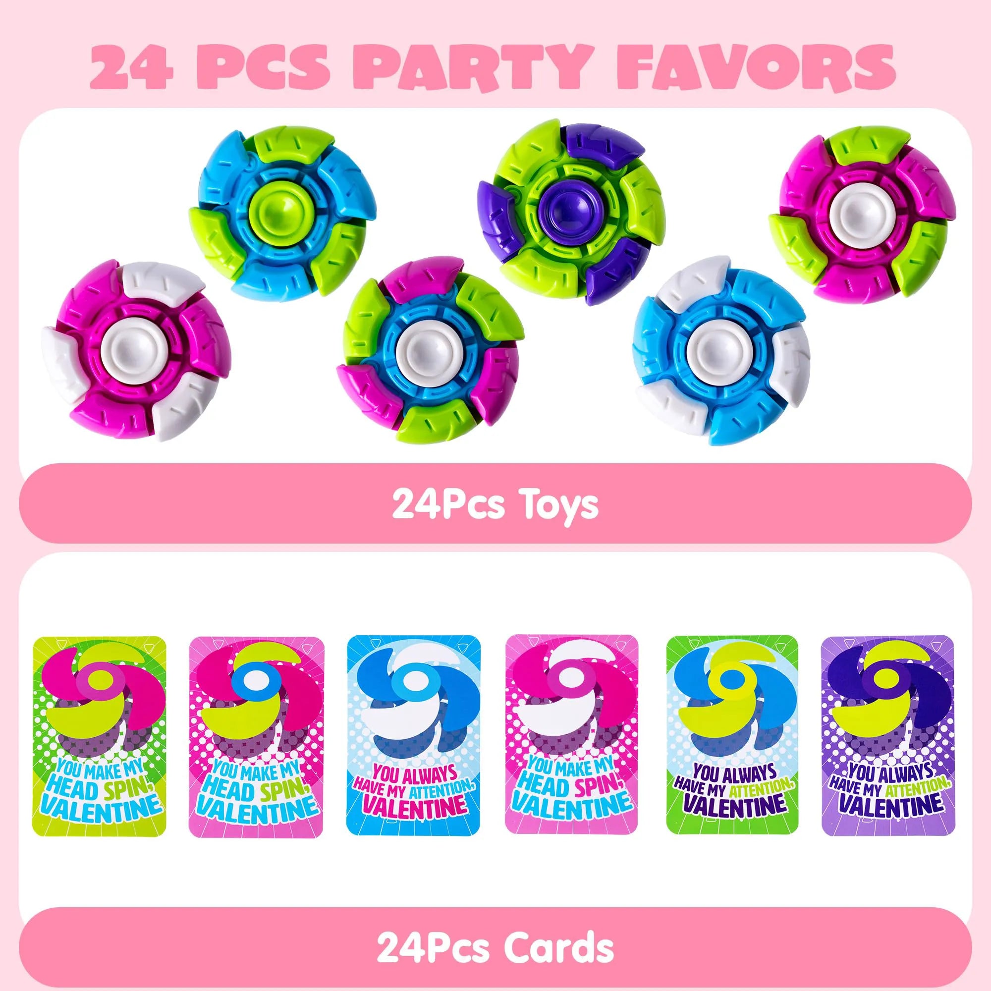 24-Pack Valentine's Day Plastic Fidget Spinners with 6-Design Gift Cards