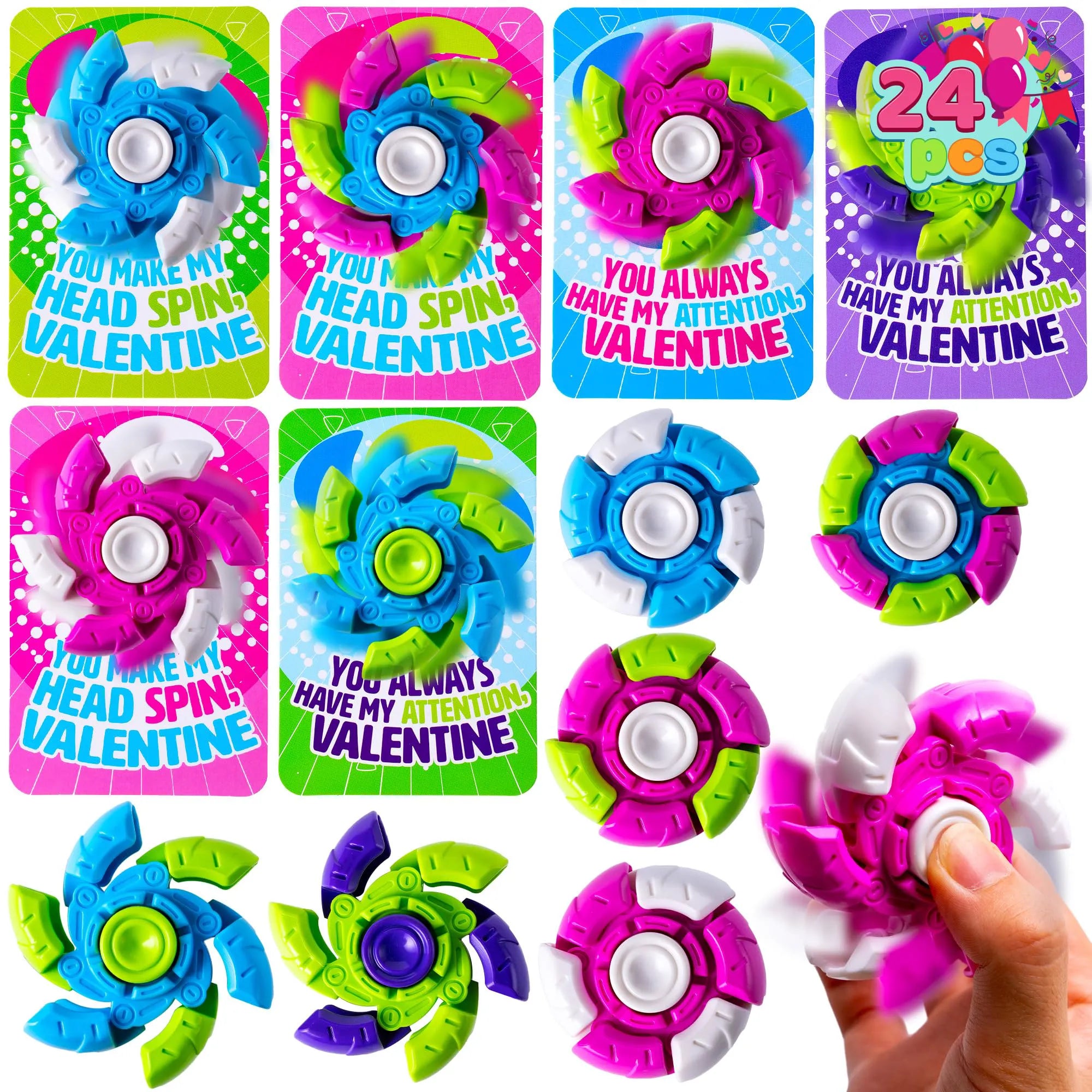 24-Pack Valentine's Day Plastic Fidget Spinners with 6-Design Gift Cards