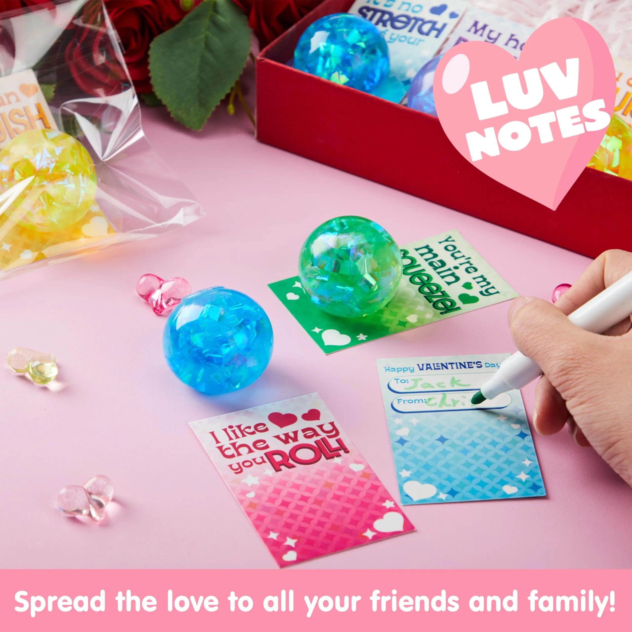 24 Packs Valentine's Day Stretchy Balls with Cards, Classroom Exchange Gift for Kids