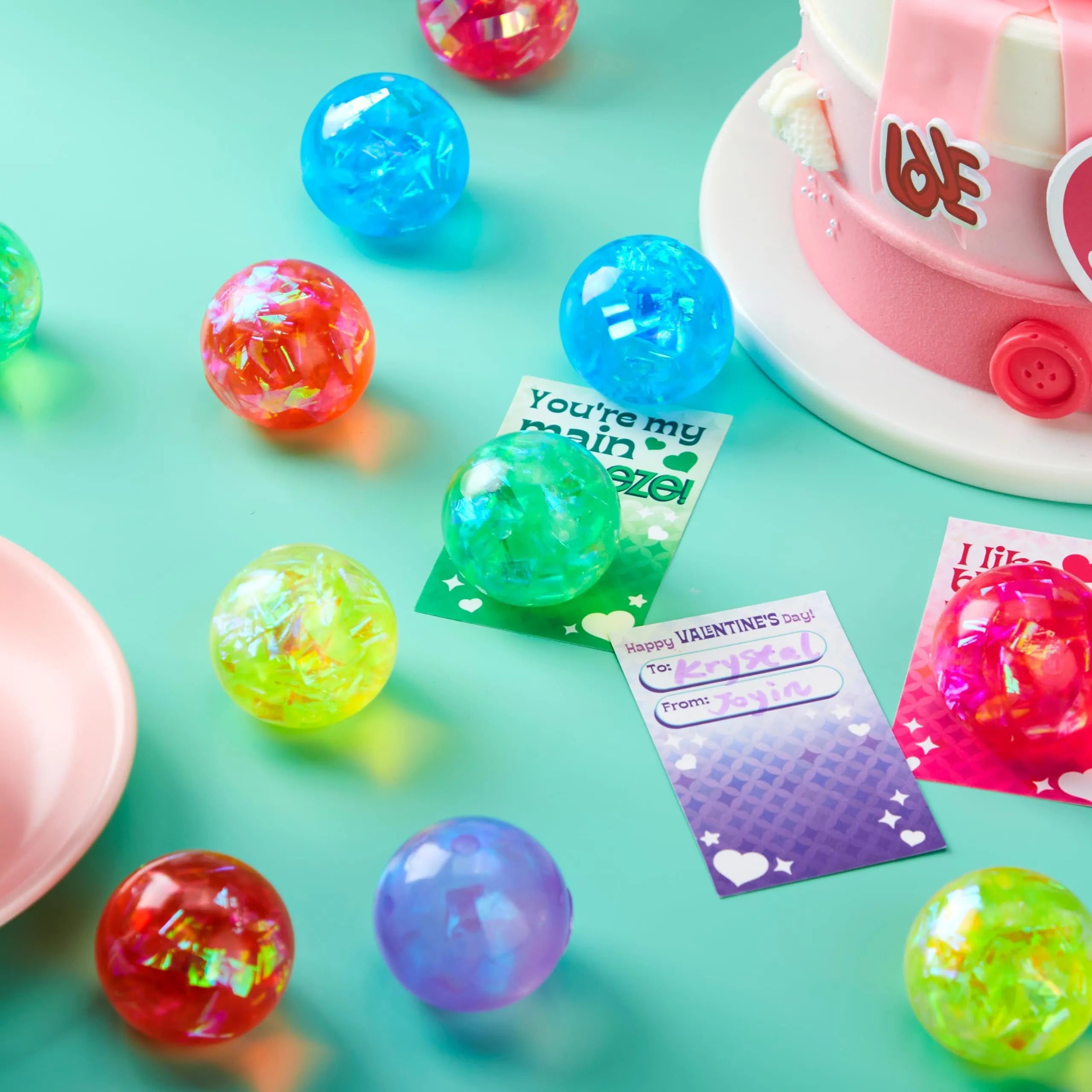 24 Packs Valentine's Day Stretchy Balls with Cards, Classroom Exchange Gift for Kids