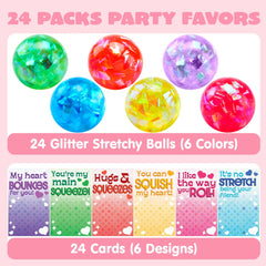 24 Packs Valentine's Day Stretchy Balls with Cards, Classroom Exchange Gift for Kids