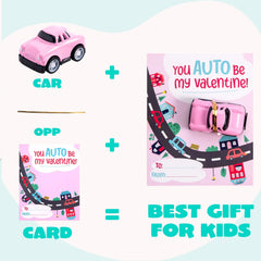 24Pcs Kids Valentine's Cards with Pull Back Car Toys - Classroom Exchange Gifts