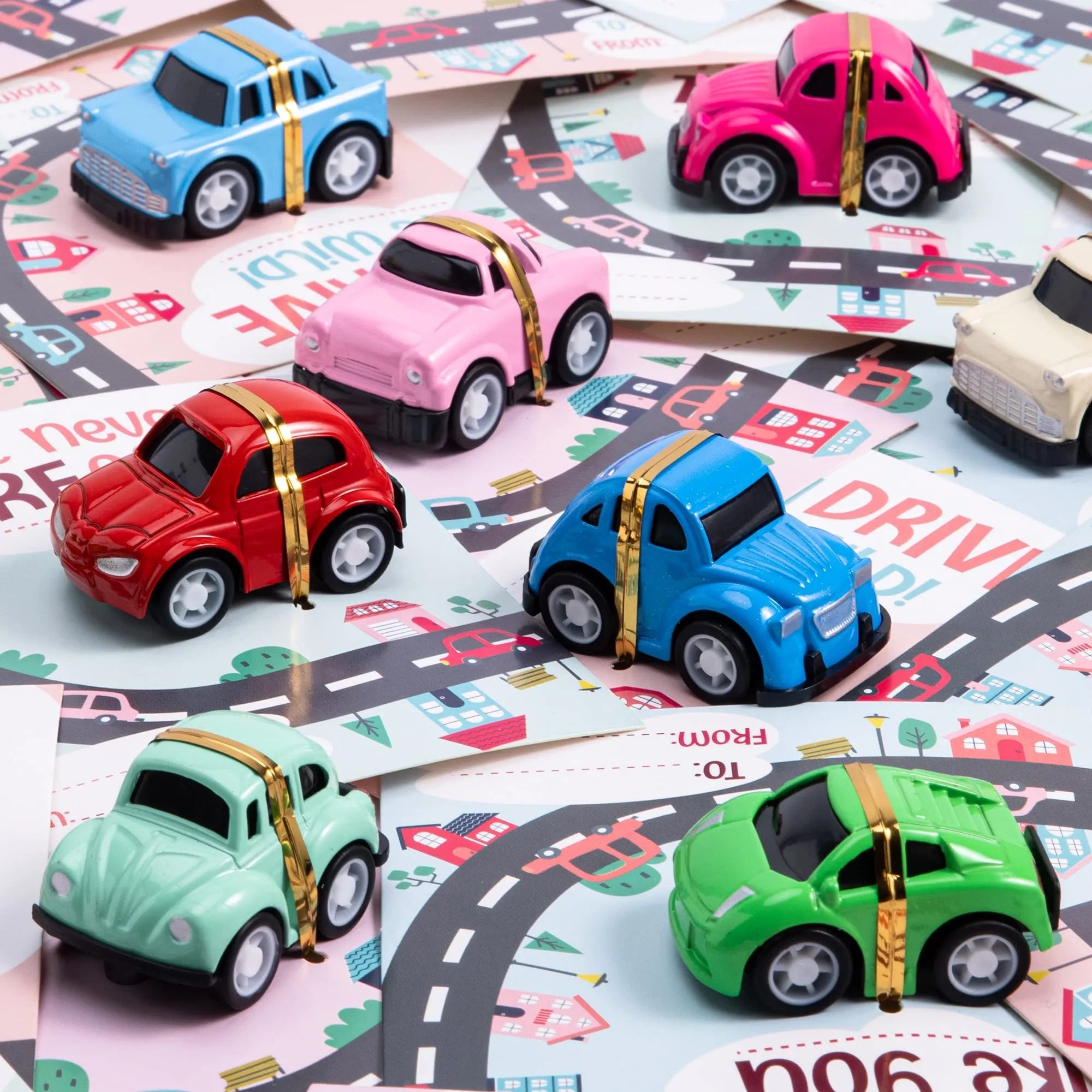 24Pcs Kids Valentine's Cards with Pull Back Car Toys - Classroom Exchange Gifts