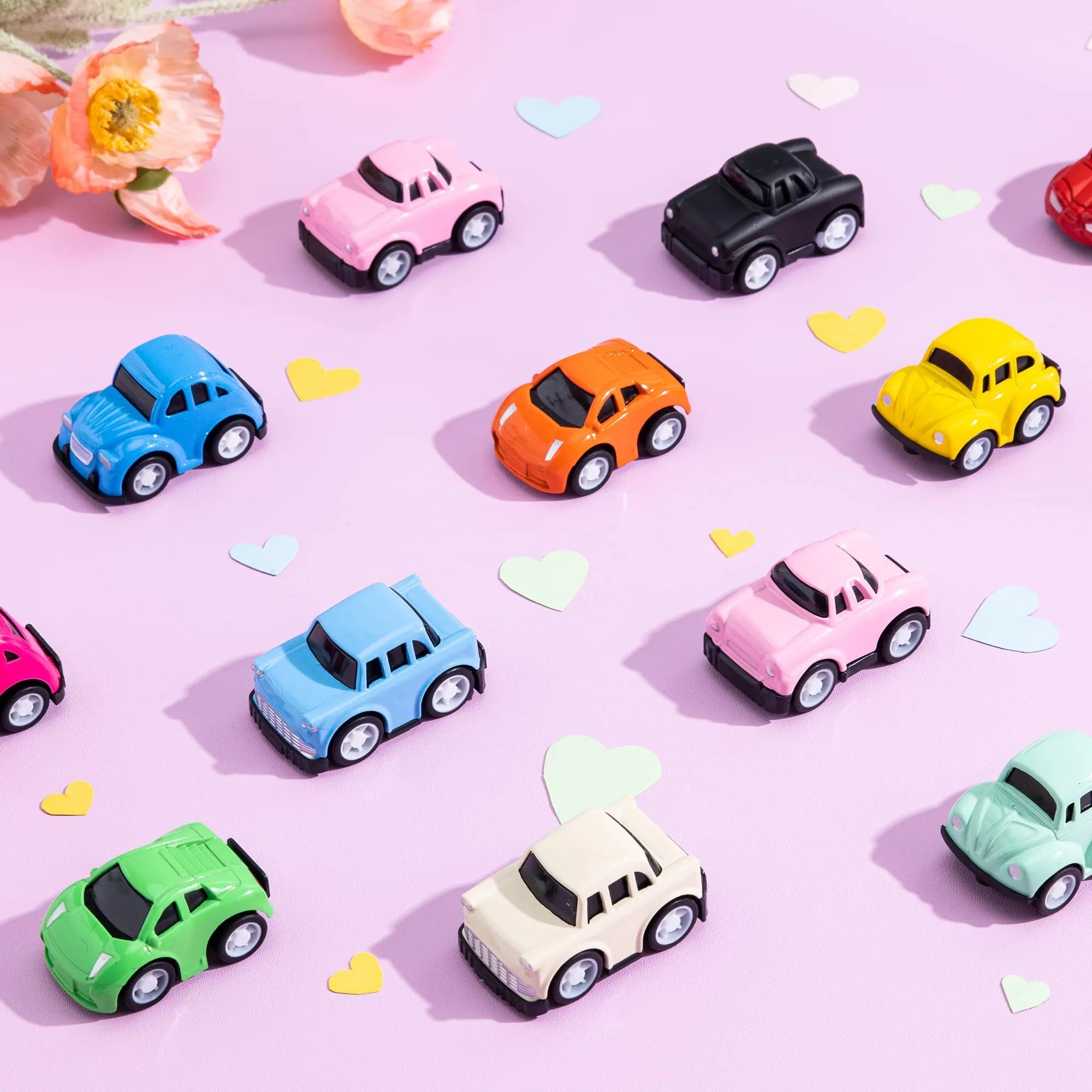 24Pcs Kids Valentine's Cards with Pull Back Car Toys - Classroom Exchange Gifts