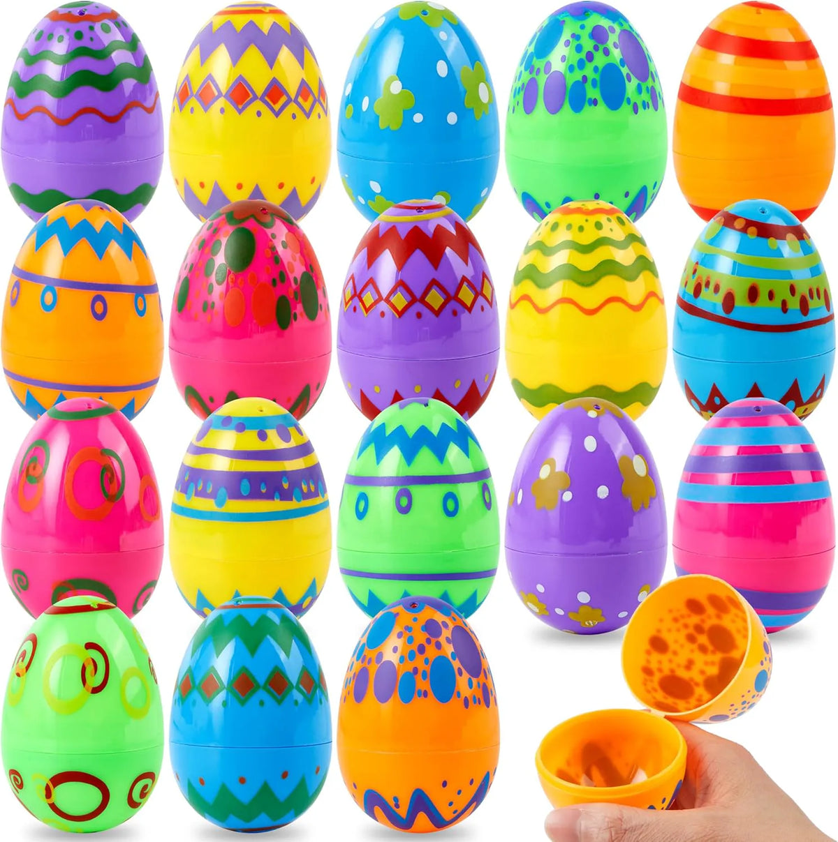 24 Pcs 3.15" Printed Empty Easter Eggs for Hunt & Party