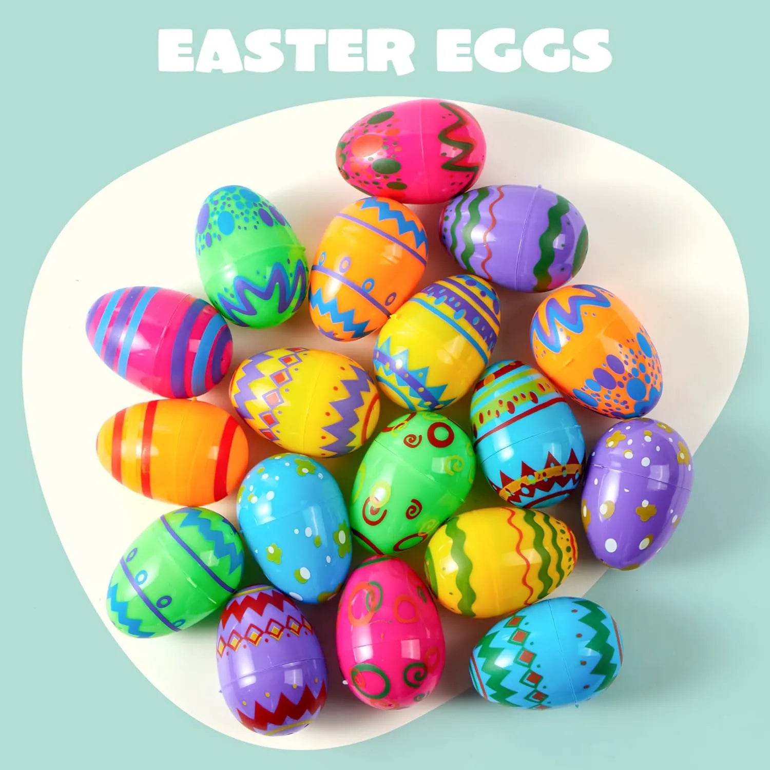 24 Pcs 3.15" Printed Empty Easter Eggs for Hunt & Party