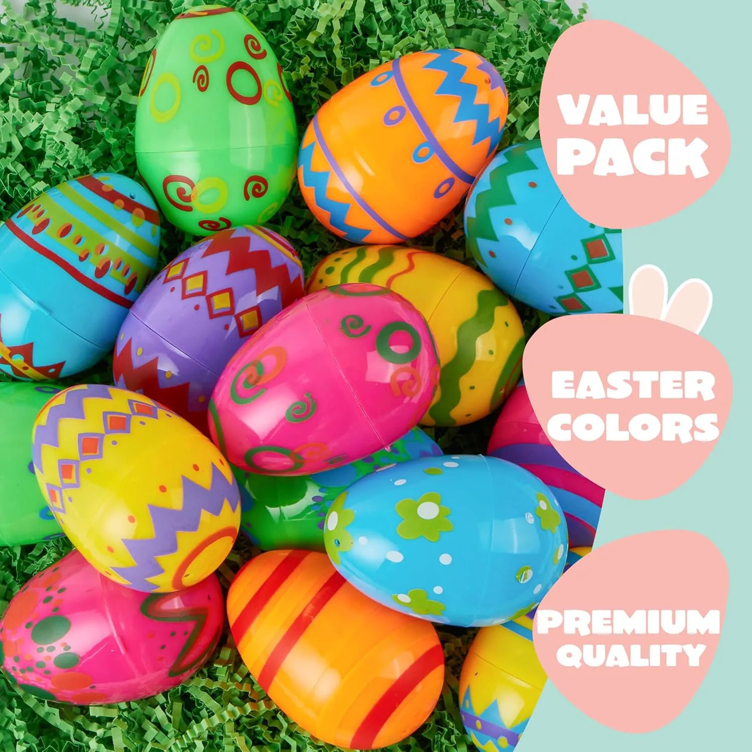 24 Pcs 3.15" Printed Empty Easter Eggs for Hunt & Party