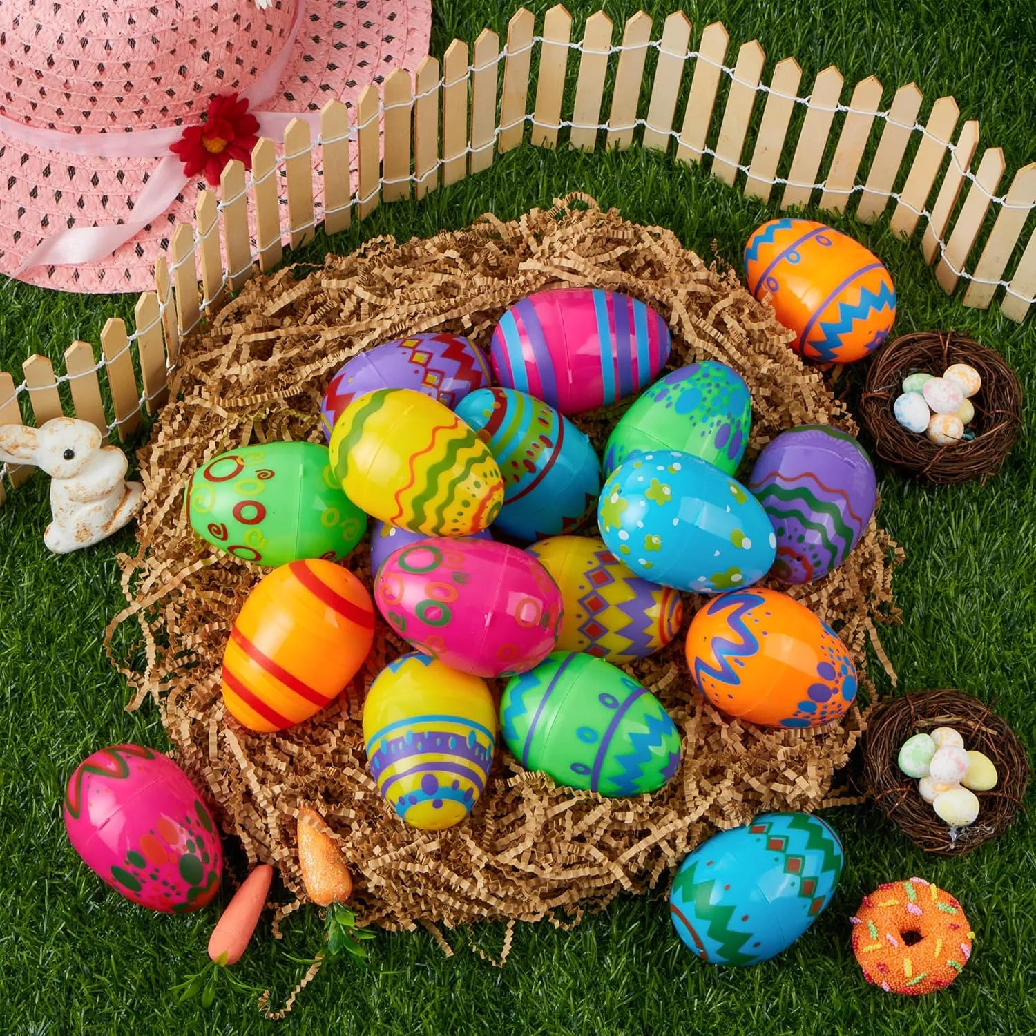 24 Pcs 3.15" Printed Empty Easter Eggs for Hunt & Party