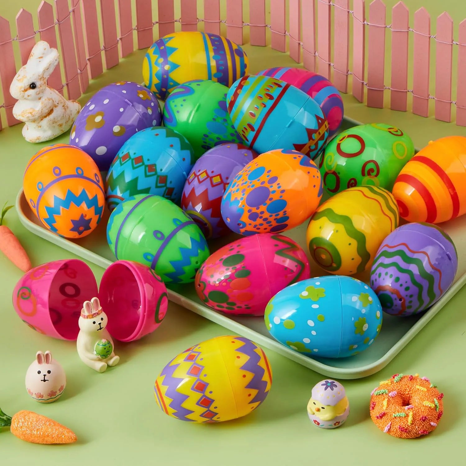 24 Pcs 3.15" Printed Empty Easter Eggs for Hunt & Party
