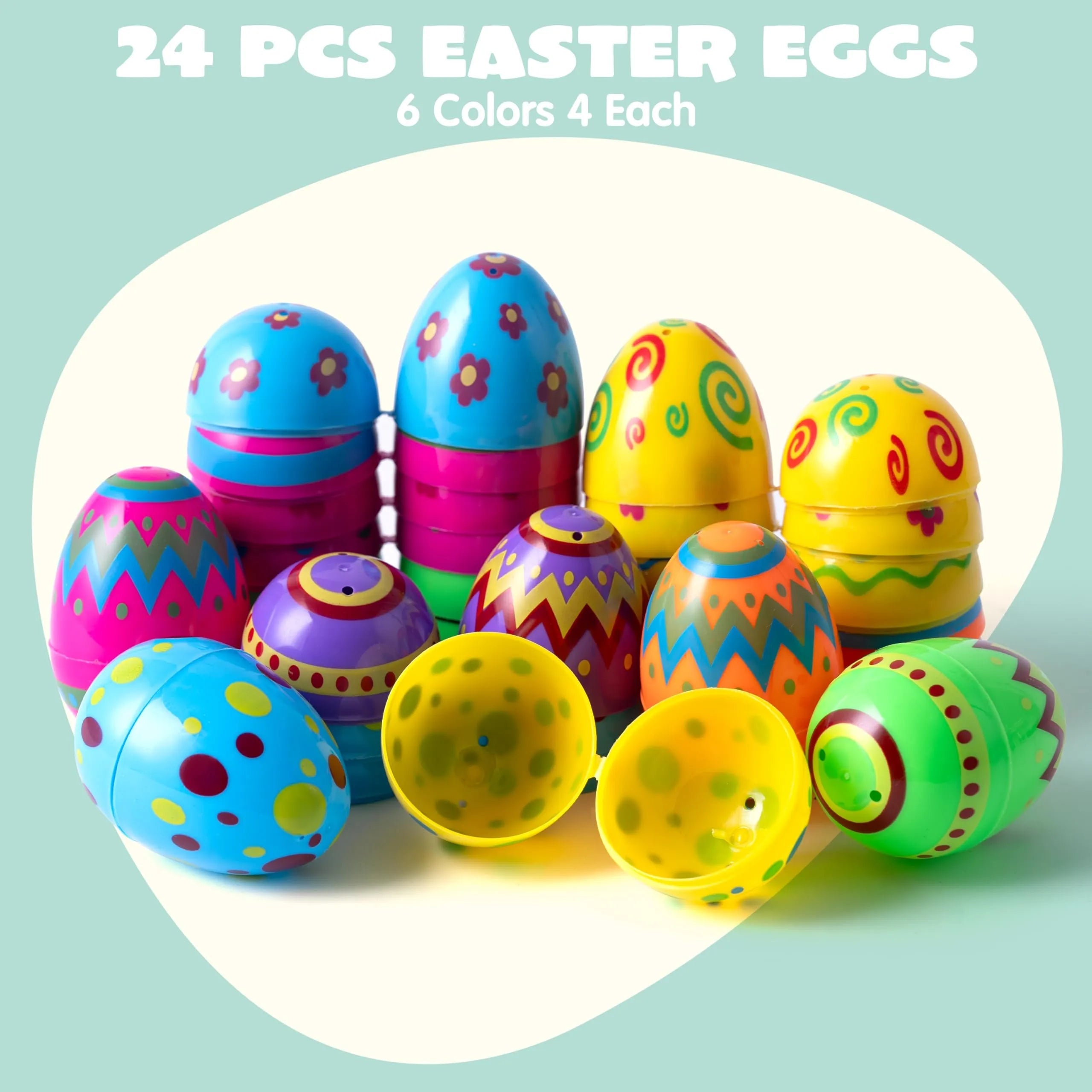 24 Pack 3.15-Inch Colorful Plastic Easter Egg Shells, Fillable Empty Eggs Bulk for Easter Egg Hunt