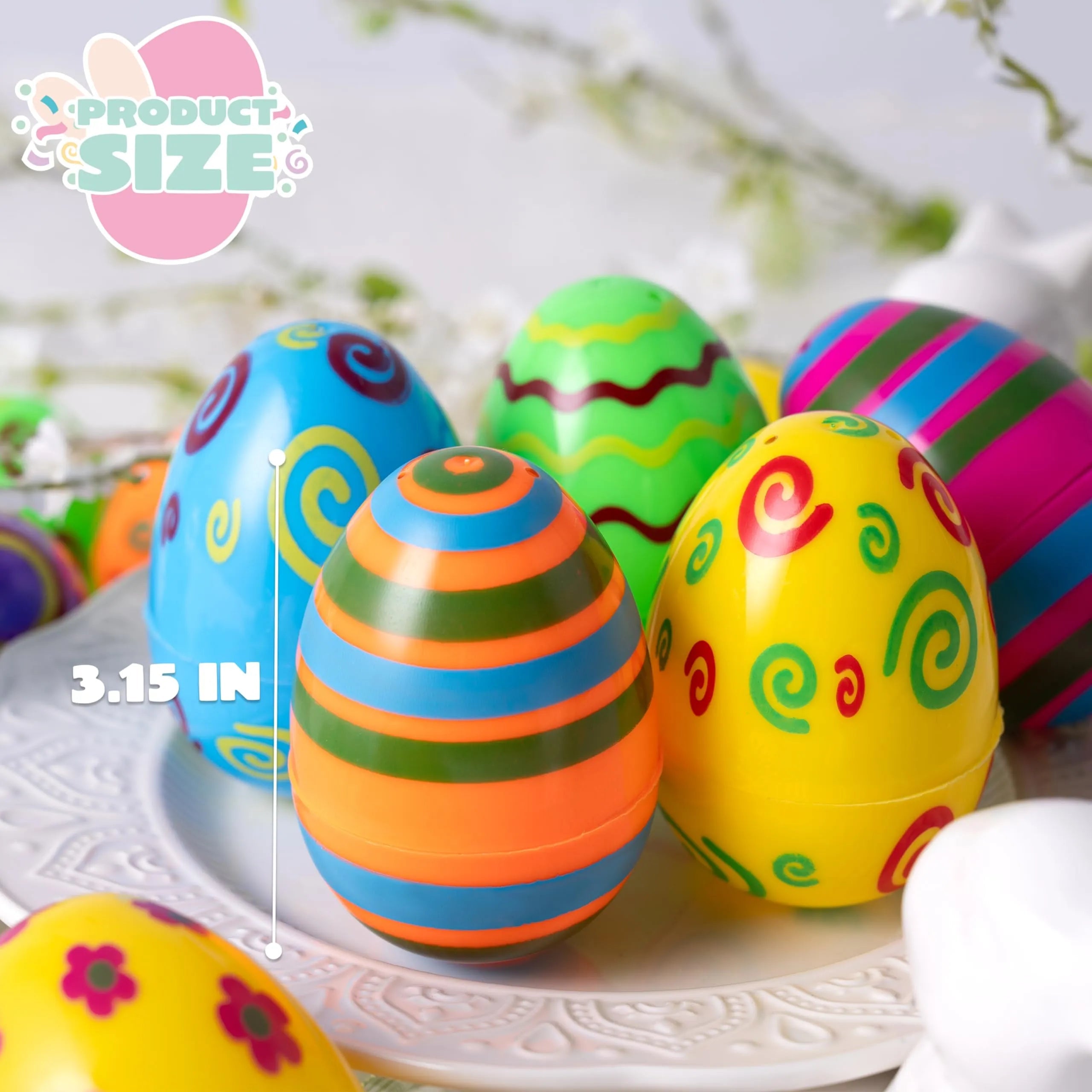 24 Pack 3.15-Inch Colorful Plastic Easter Egg Shells, Fillable Empty Eggs Bulk for Easter Egg Hunt