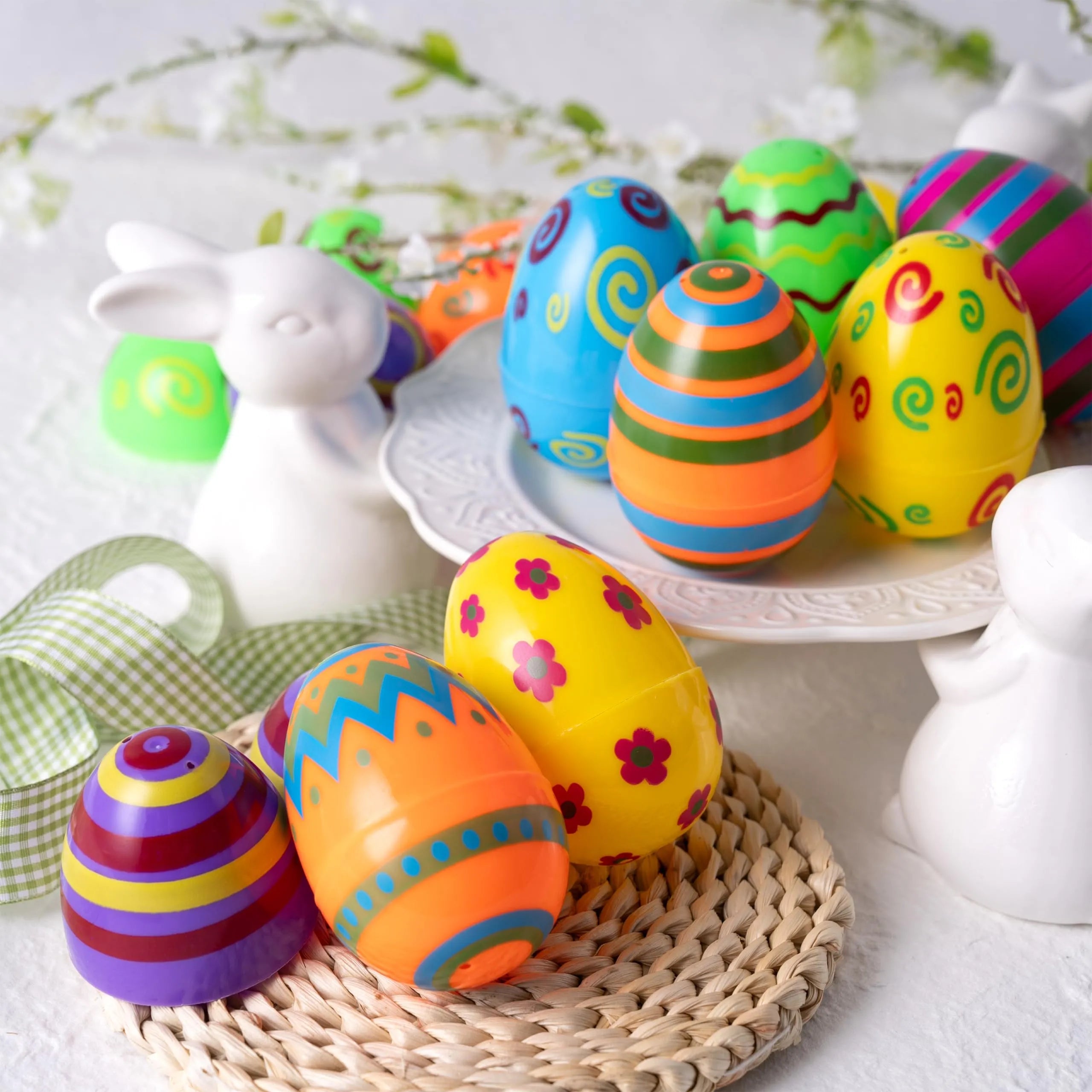 24 Pack 3.15-Inch Colorful Plastic Easter Egg Shells, Fillable Empty Eggs Bulk for Easter Egg Hunt