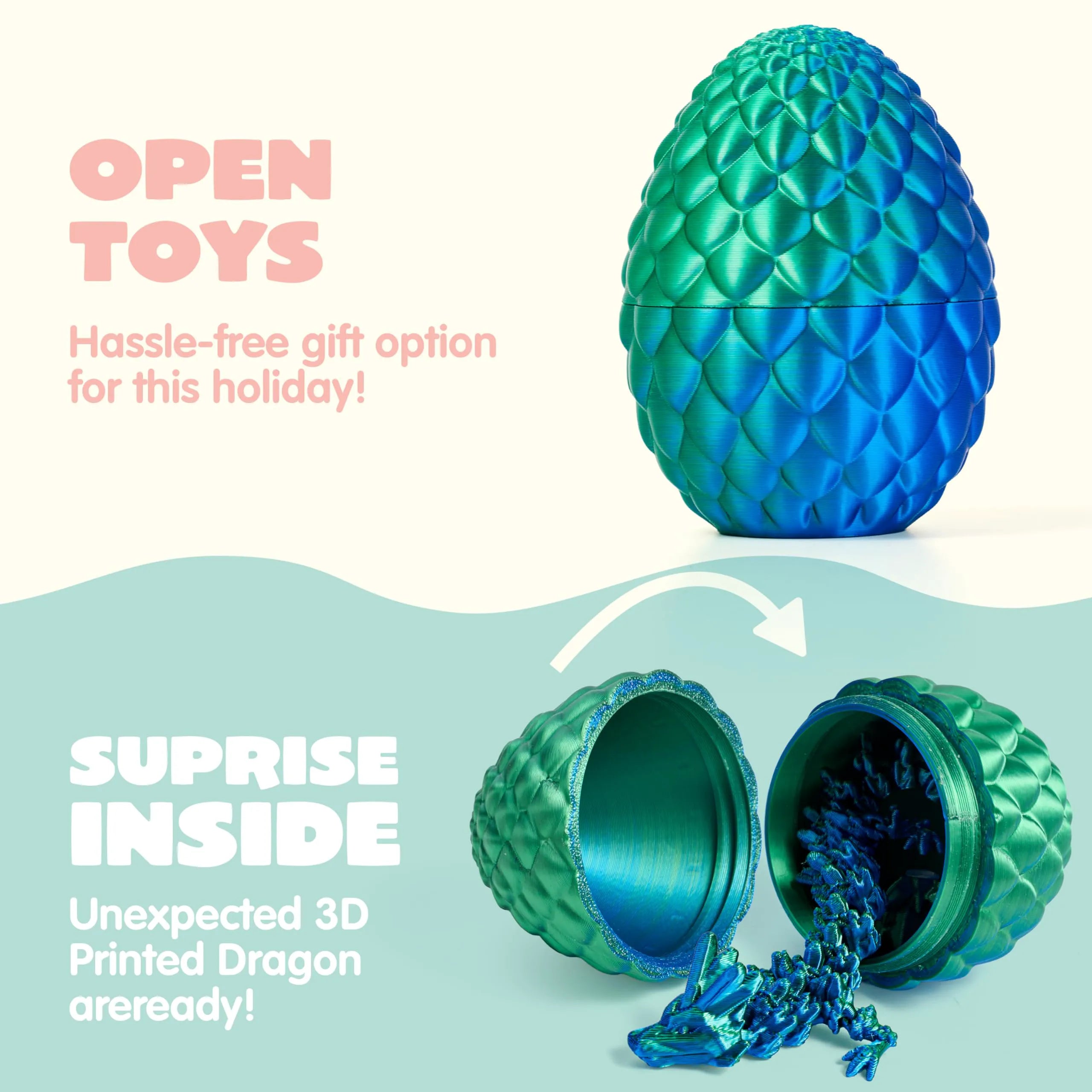 24 Pcs 3D Printed Articulated Dragon Eggs for Easter Party, Egg Hunt & Classroom Prizes