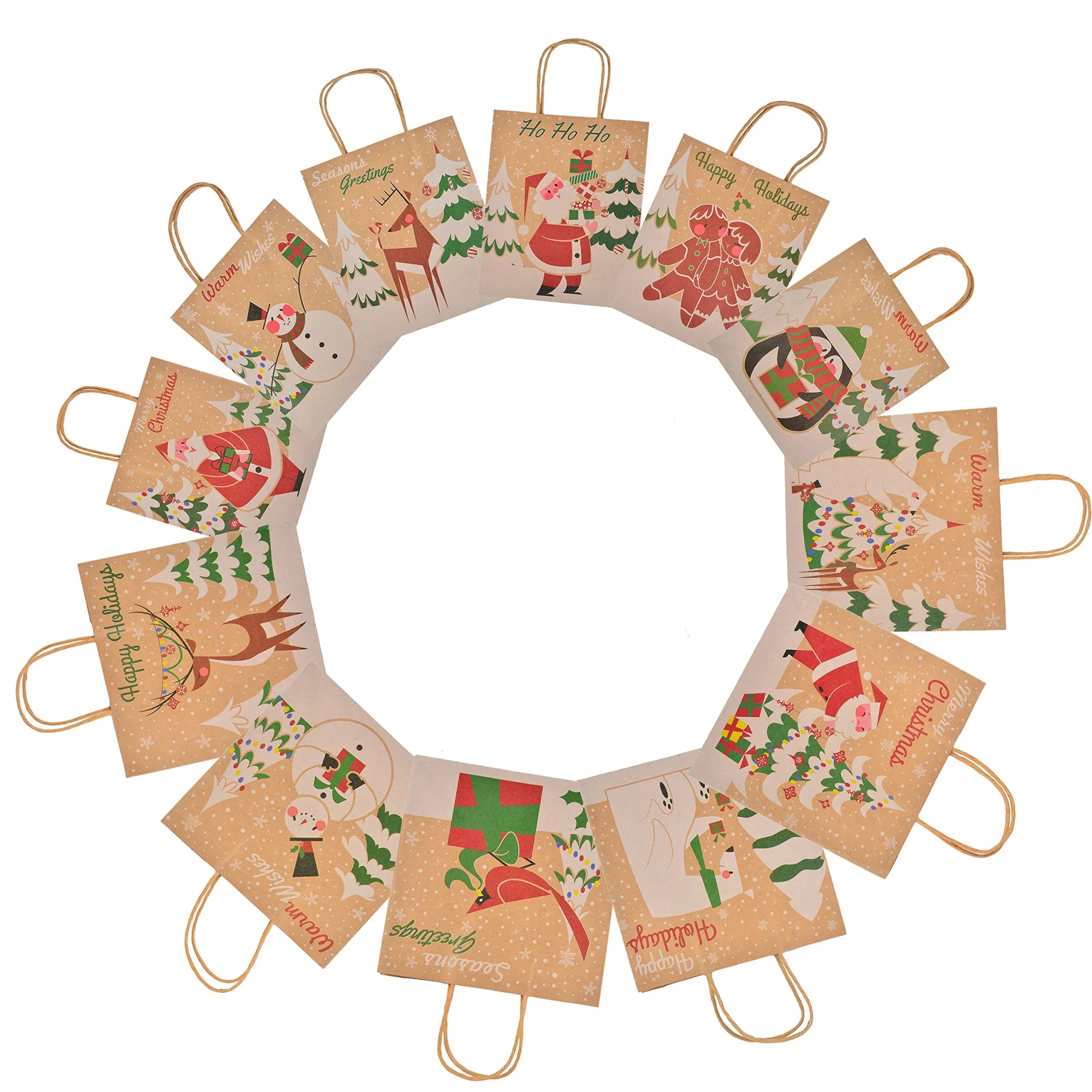 24-Pack Christmas Kraft Gift Bags with Assorted Holiday Prints