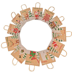 24-Pack Christmas Kraft Gift Bags with Assorted Holiday Prints