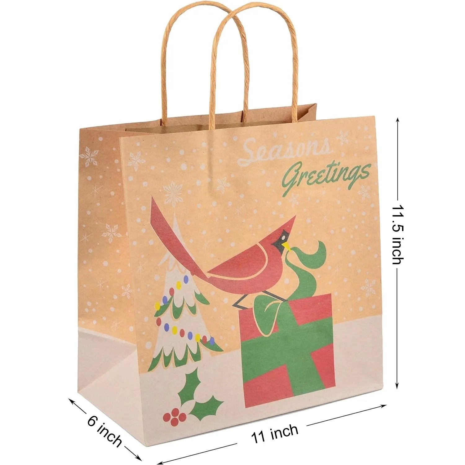 24-Pack Christmas Kraft Gift Bags with Assorted Holiday Prints