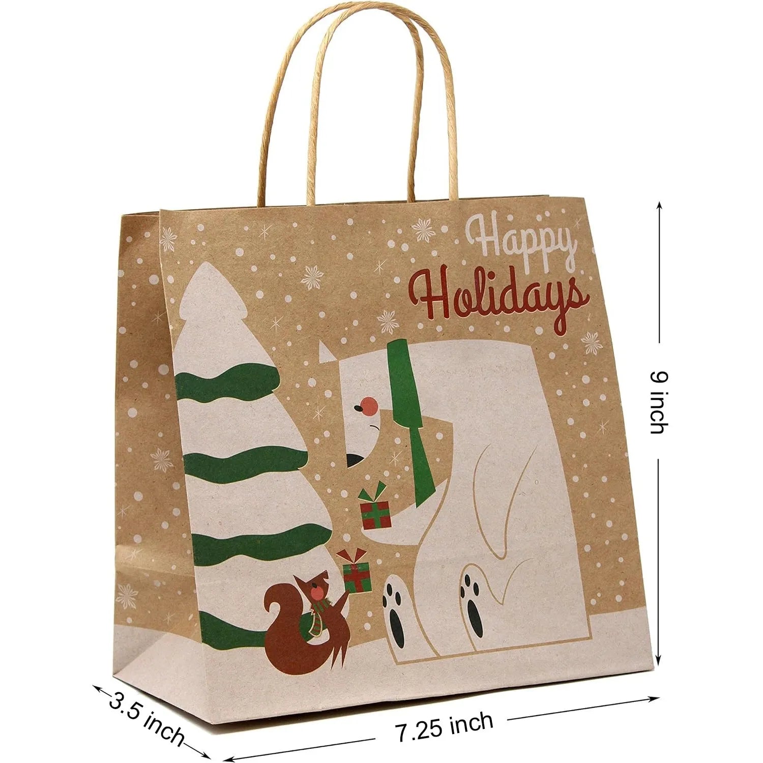 24-Pack Christmas Kraft Gift Bags with Assorted Holiday Prints