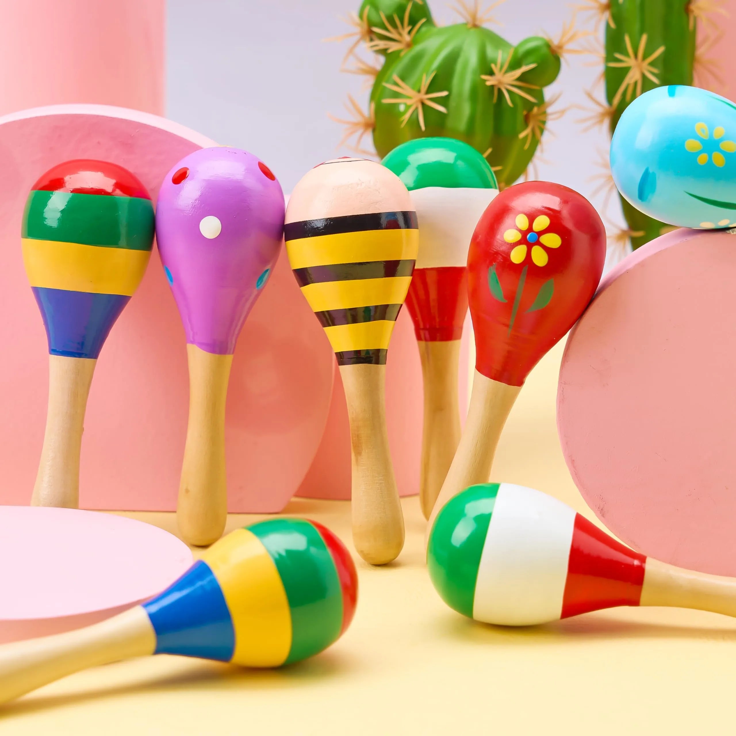 24-Piece Cinco de Mayo Mini Wooden Maracas for Kids