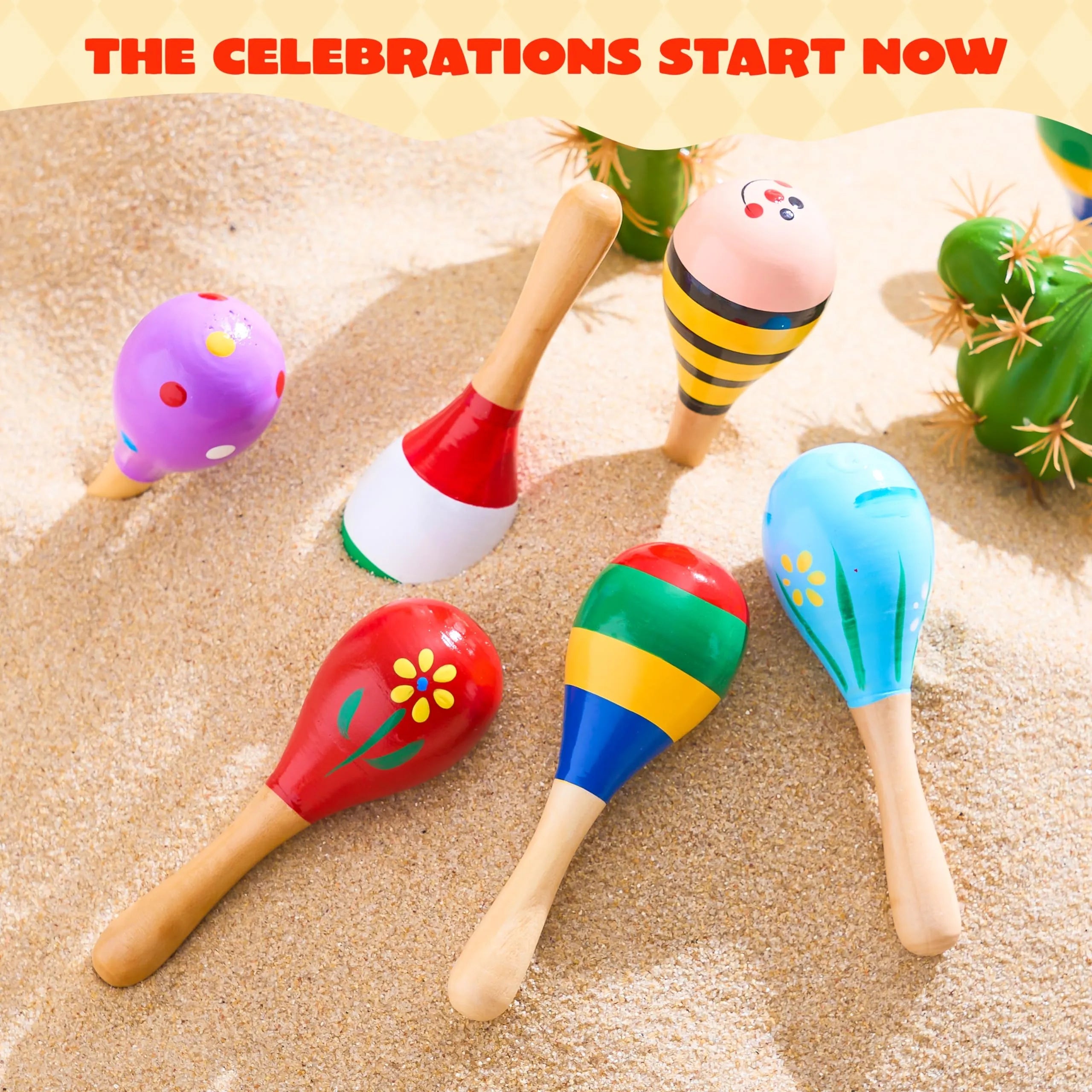 24-Piece Cinco de Mayo Mini Wooden Maracas for Kids