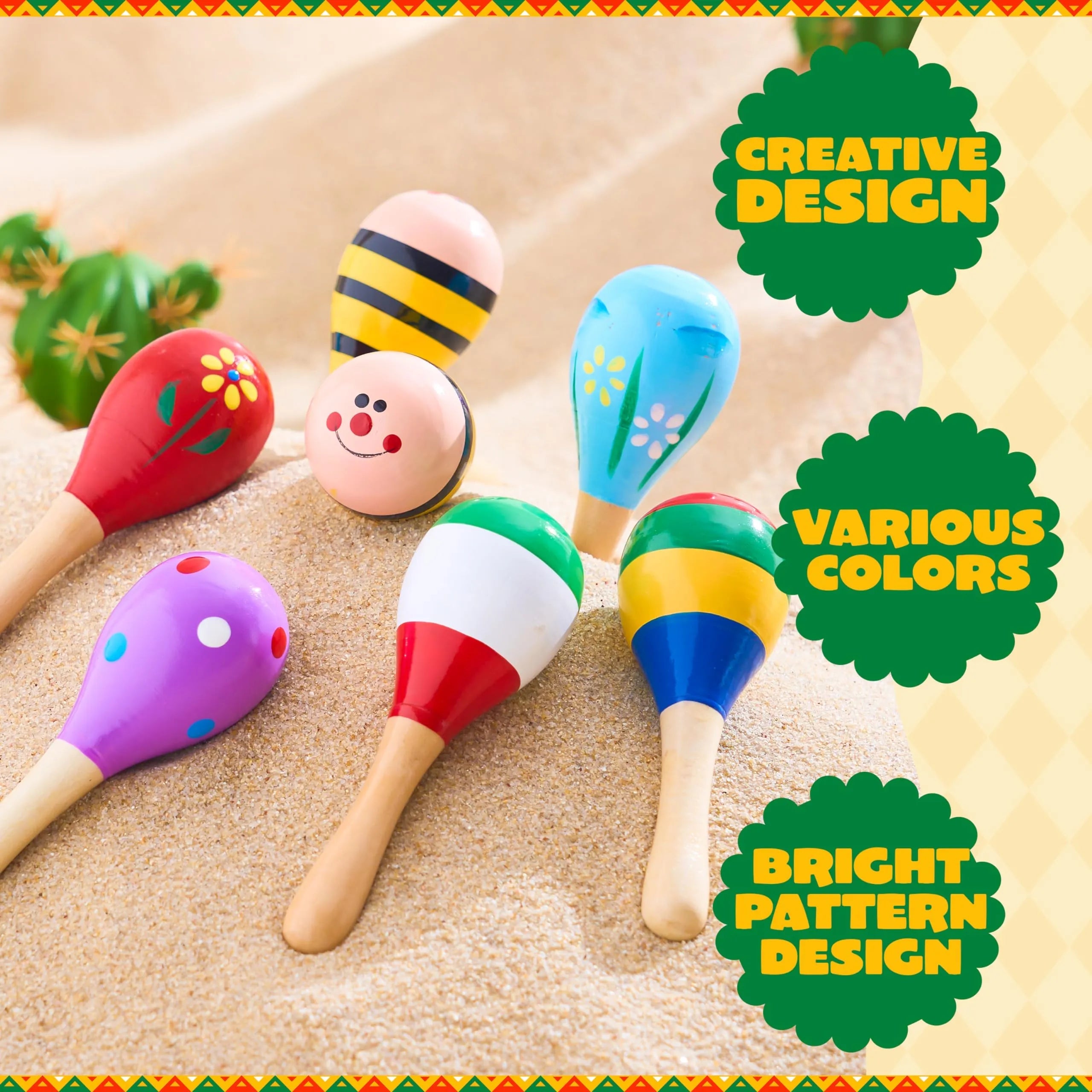 24-Piece Cinco de Mayo Mini Wooden Maracas for Kids