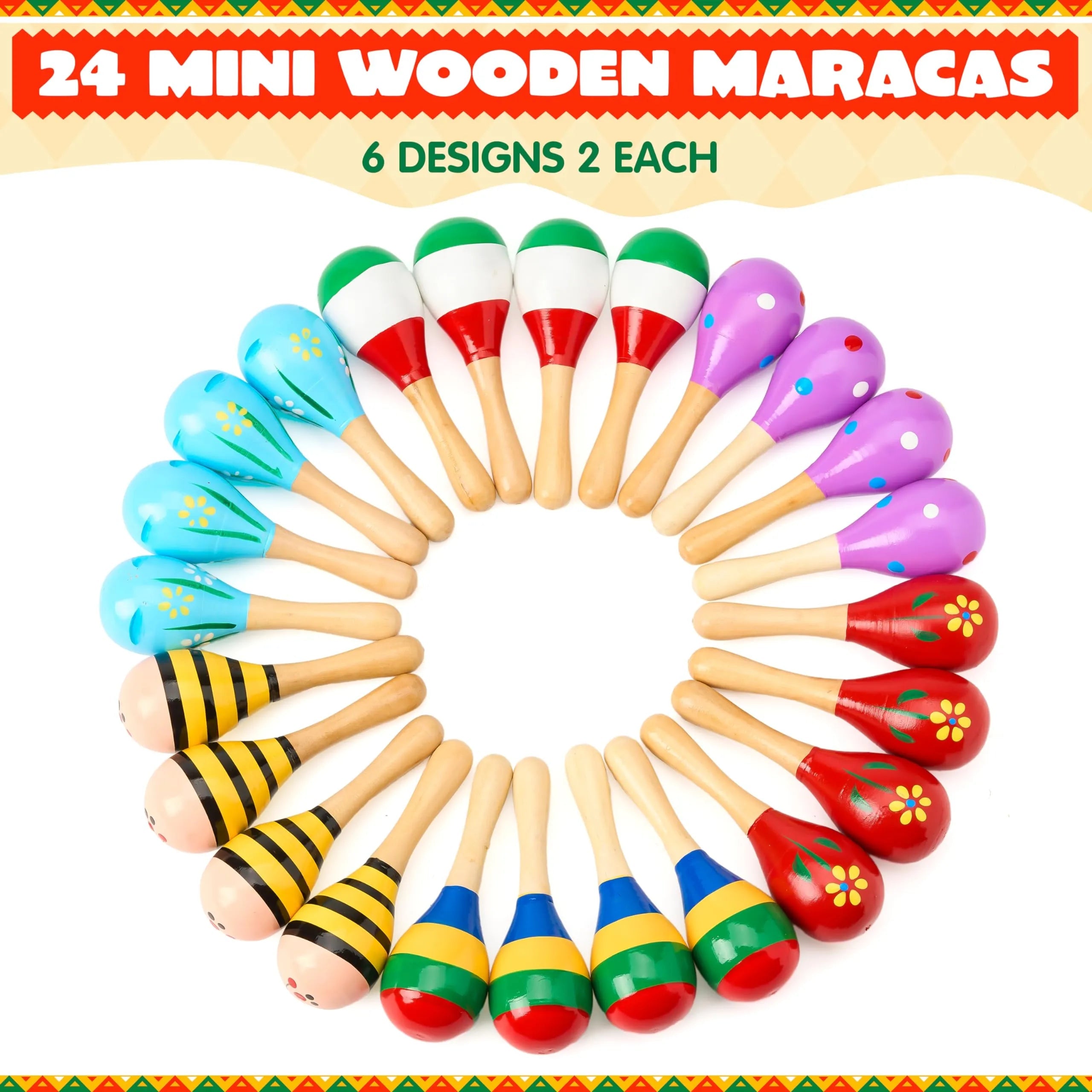 24-Piece Cinco de Mayo Mini Wooden Maracas for Kids