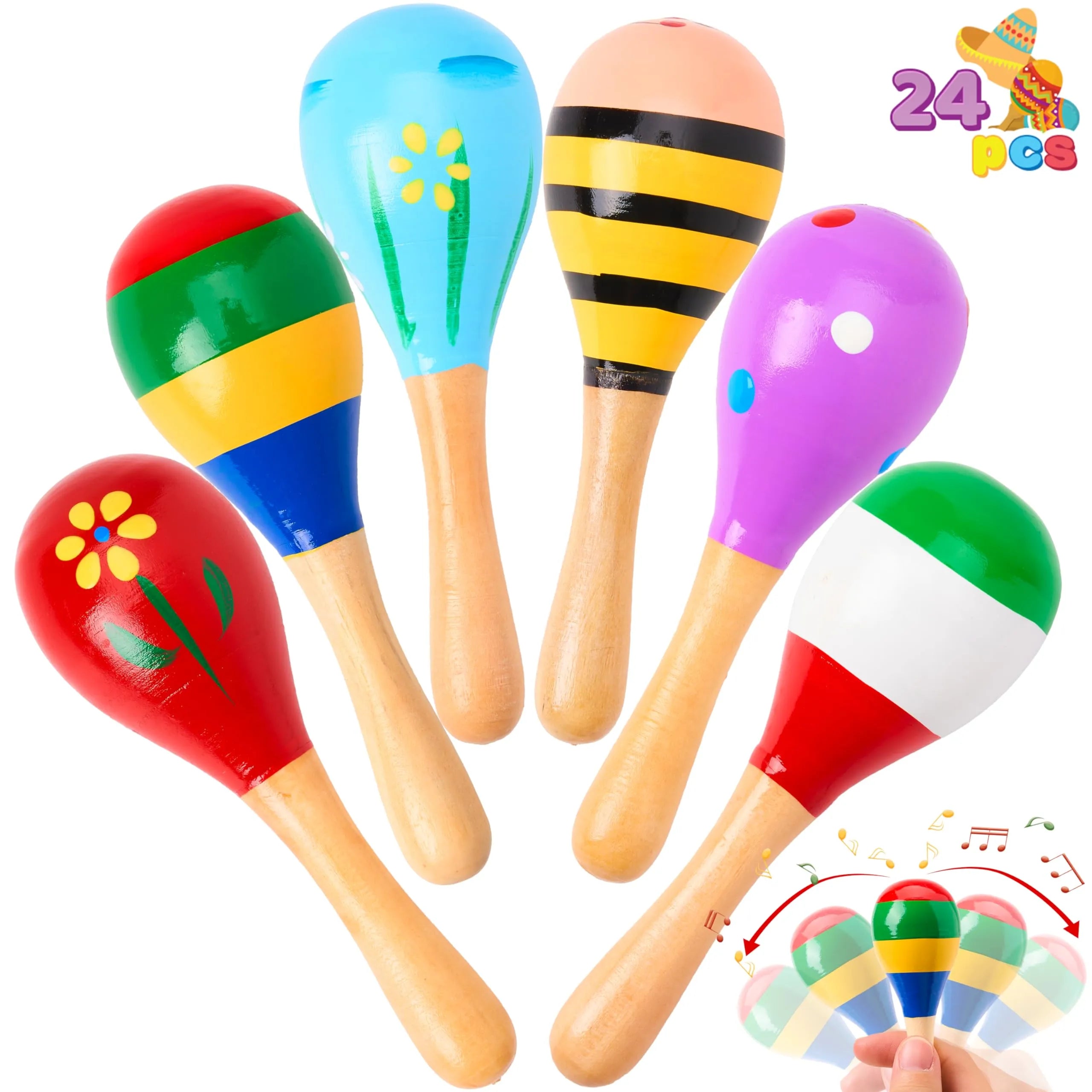 24-Piece Cinco de Mayo Mini Wooden Maracas for Kids