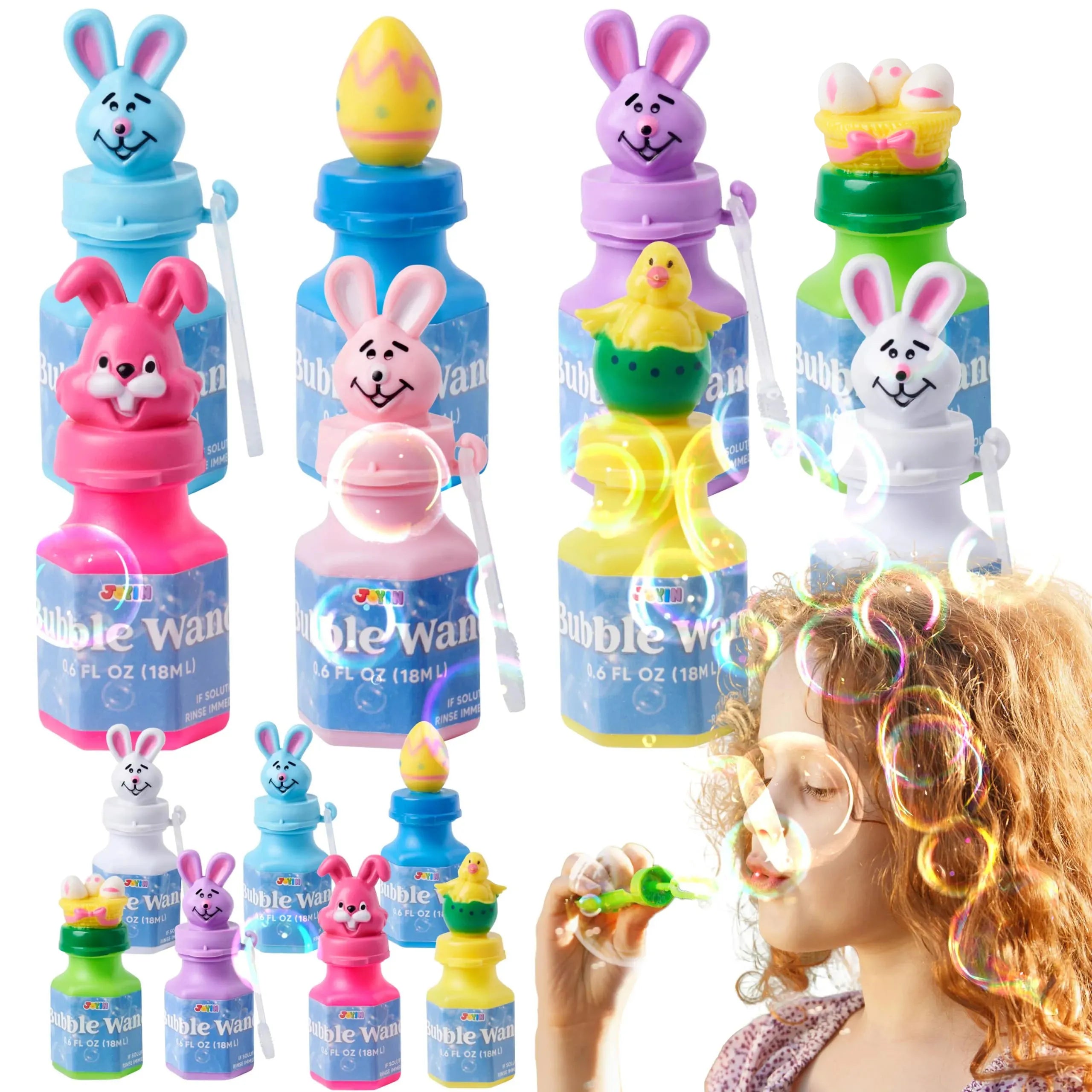 24 Easter Bubble Wands, 8 Designs with Animal and Easter Egg Characters