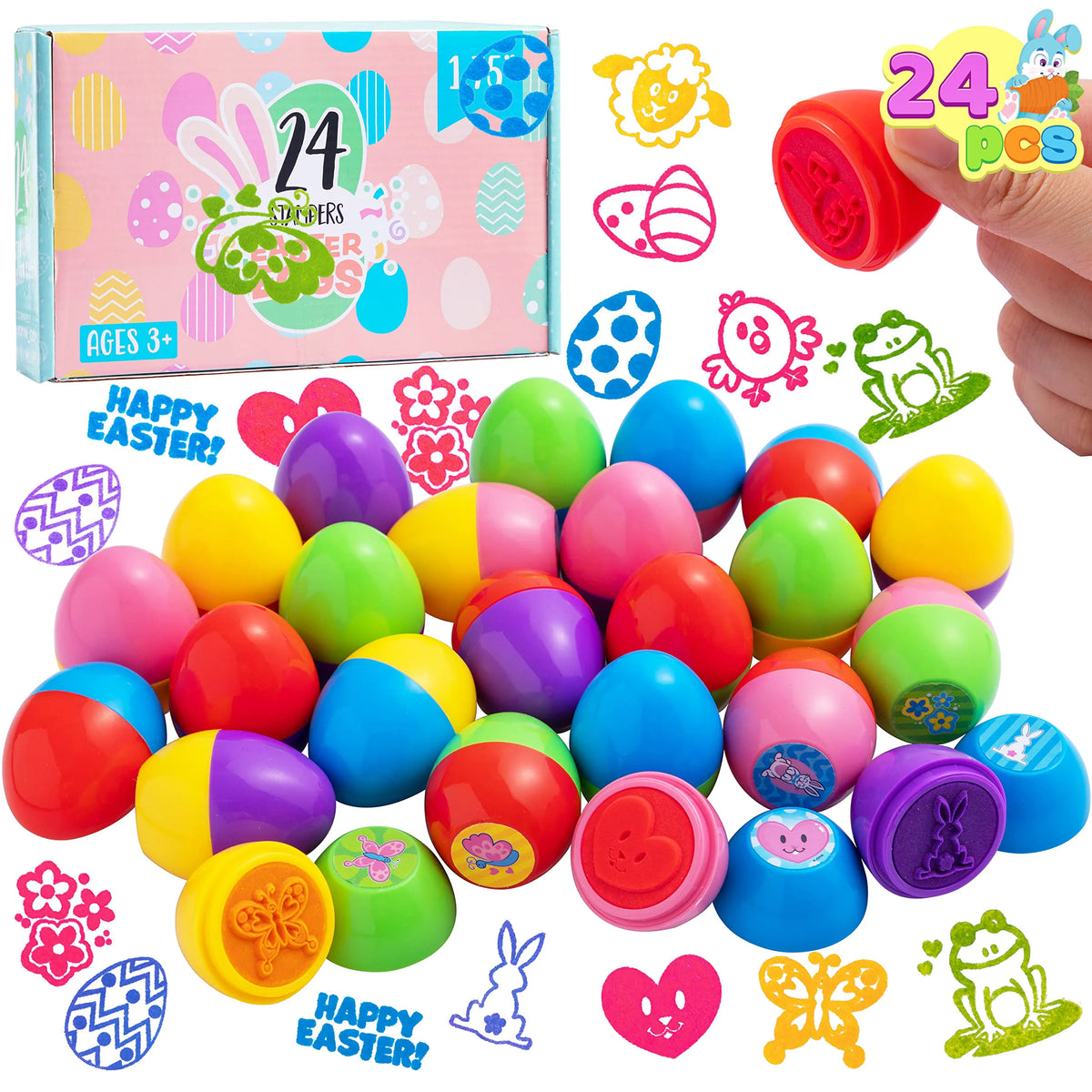 24 Pcs Easter Egg Stampers Self Inking Toys for Egg Hunt, Party Favors & Classroom Prizes